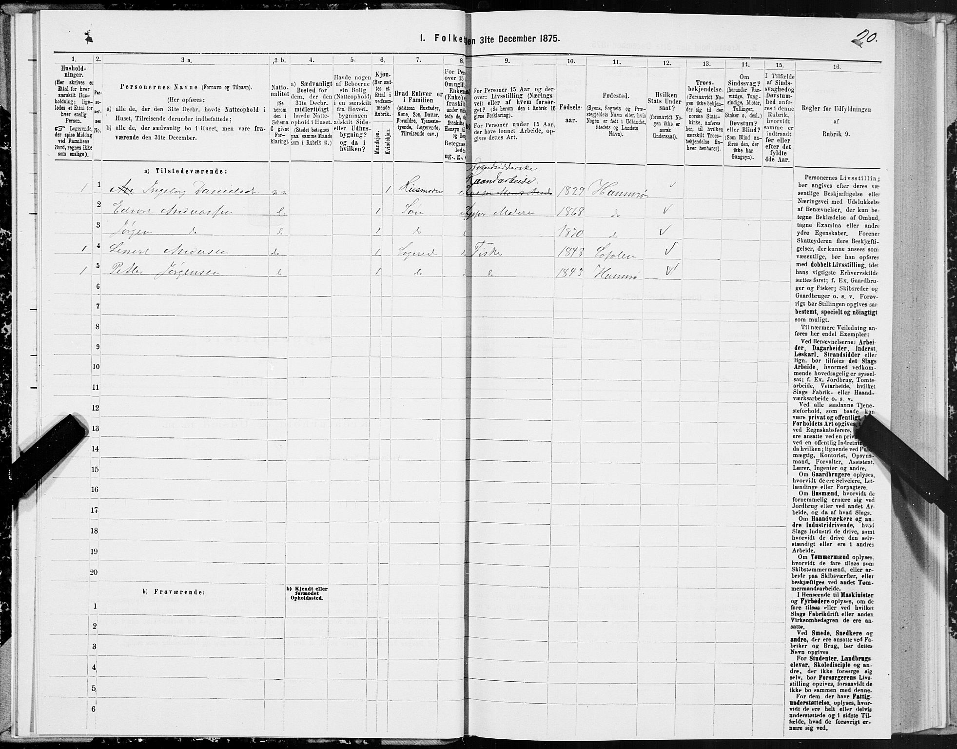 SAT, Folketelling 1875 for 1849P Hamarøy prestegjeld, 1875, s. 1020