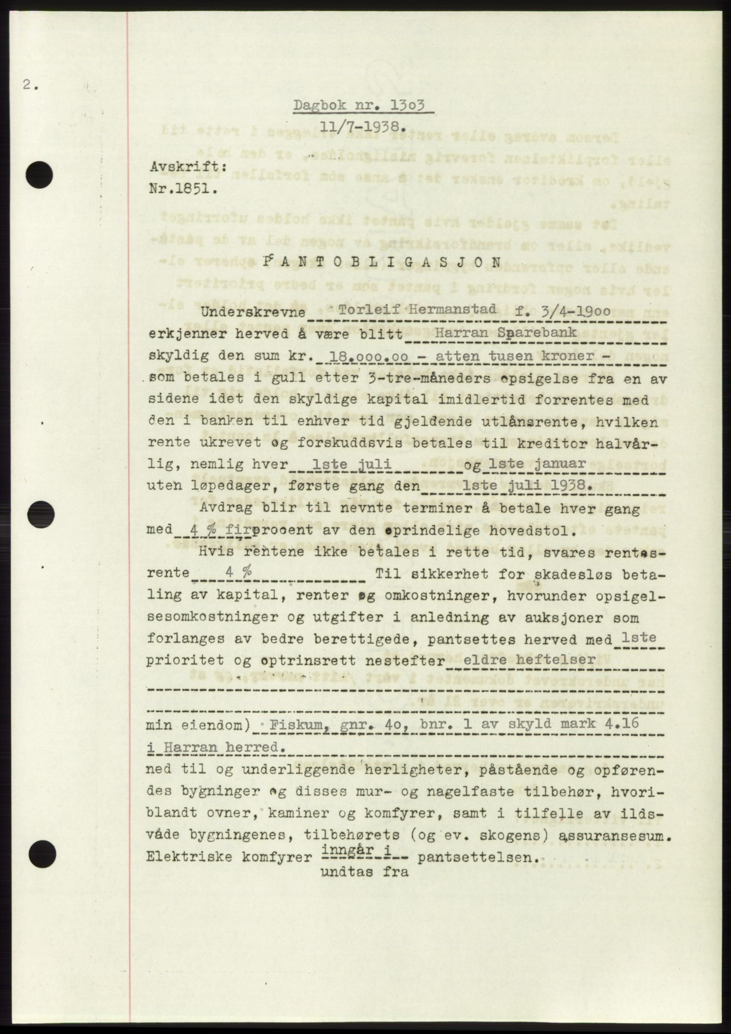 Namdal sorenskriveri, SAT/A-4133/1/2/2C: Pantebok nr. -, 1937-1939, Tingl.dato: 11.07.1938