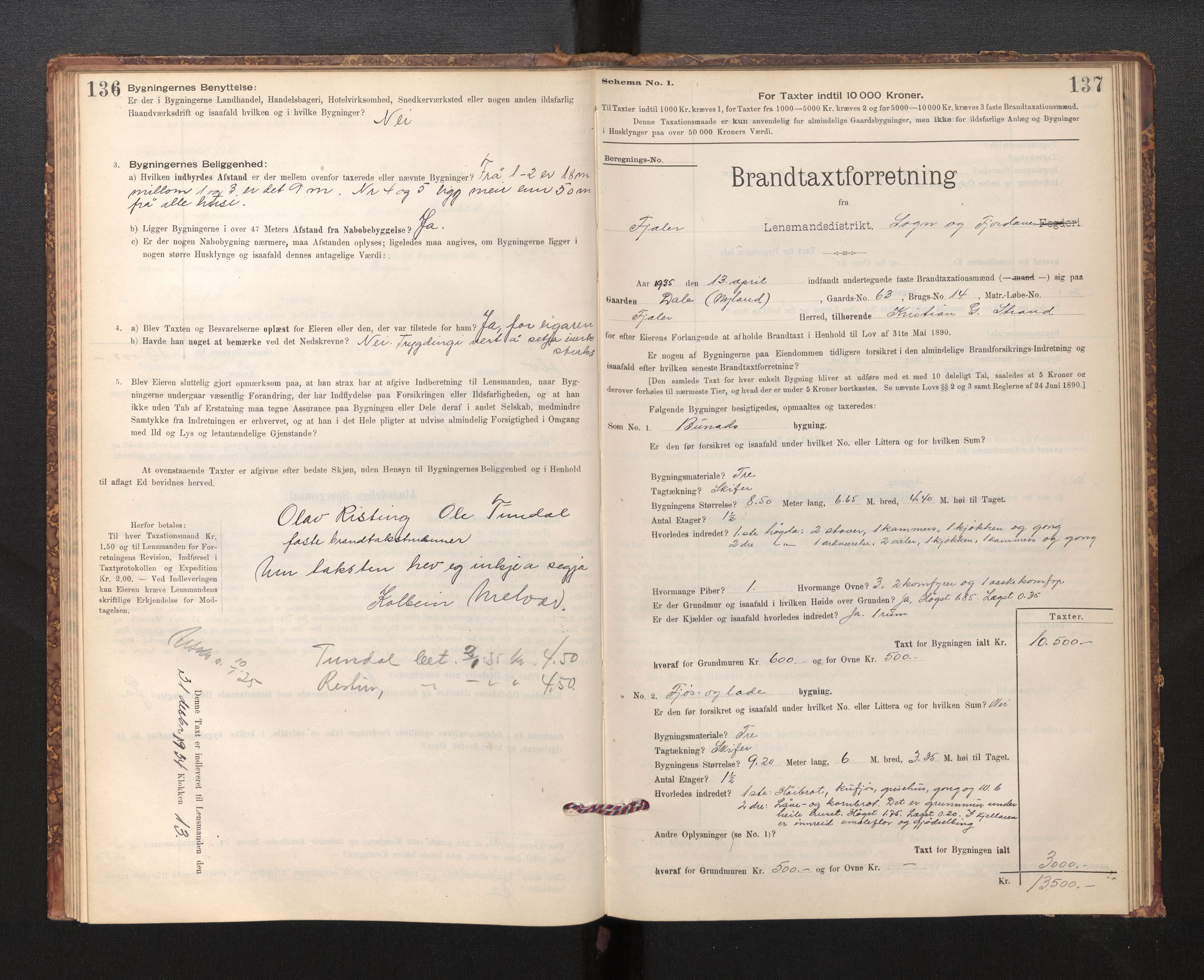 Lensmannen i Fjaler, SAB/A-27201/0012/L0006: Branntakstprotokoll, skjematakst, 1895-1937, s. 136-137