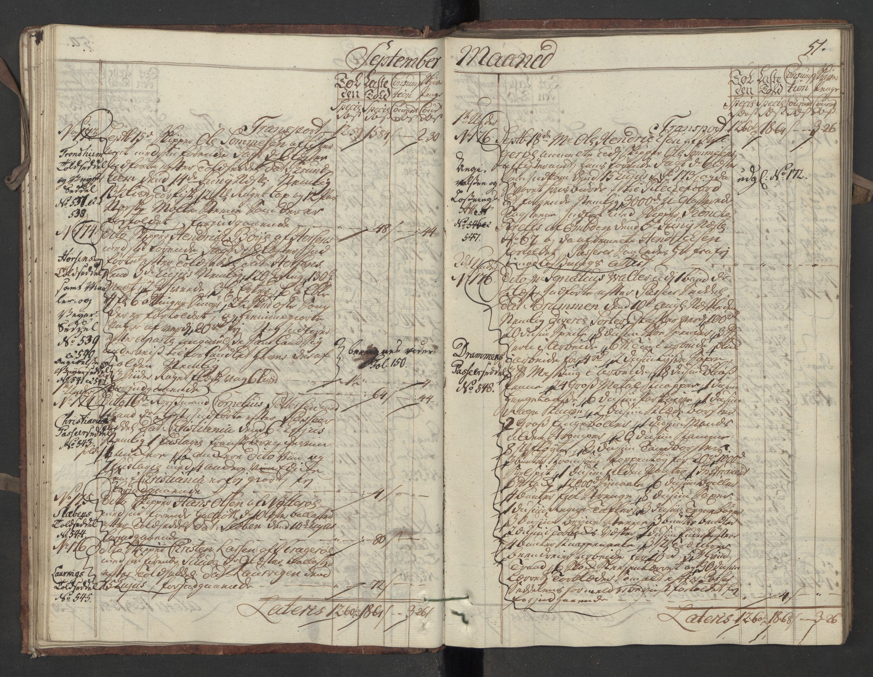 Generaltollkammeret, tollregnskaper, AV/RA-EA-5490/R13/L0020/0001: Tollregnskaper Kragerø / Inngående hovedtollbok, 1756, s. 50b-51a