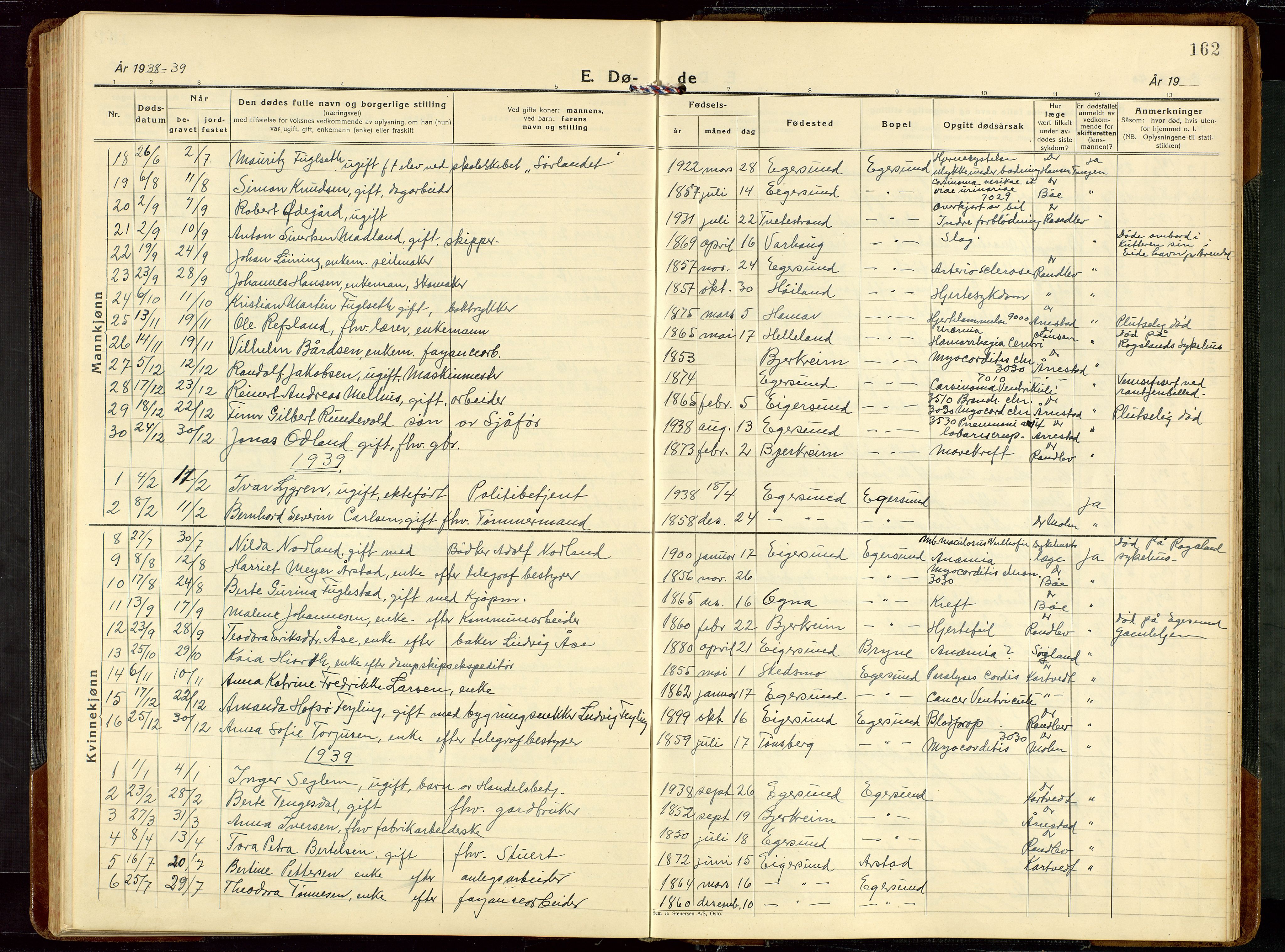 Eigersund sokneprestkontor, AV/SAST-A-101807/S09/L0014: Klokkerbok nr. B 14, 1931-1949, s. 162