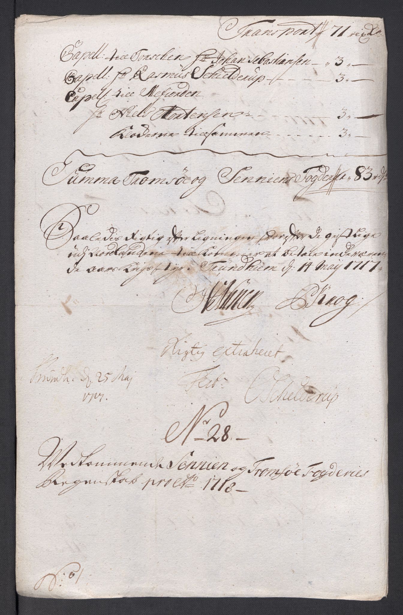 Rentekammeret inntil 1814, Reviderte regnskaper, Fogderegnskap, AV/RA-EA-4092/R68/L4764: Fogderegnskap Senja og Troms, 1718, s. 192
