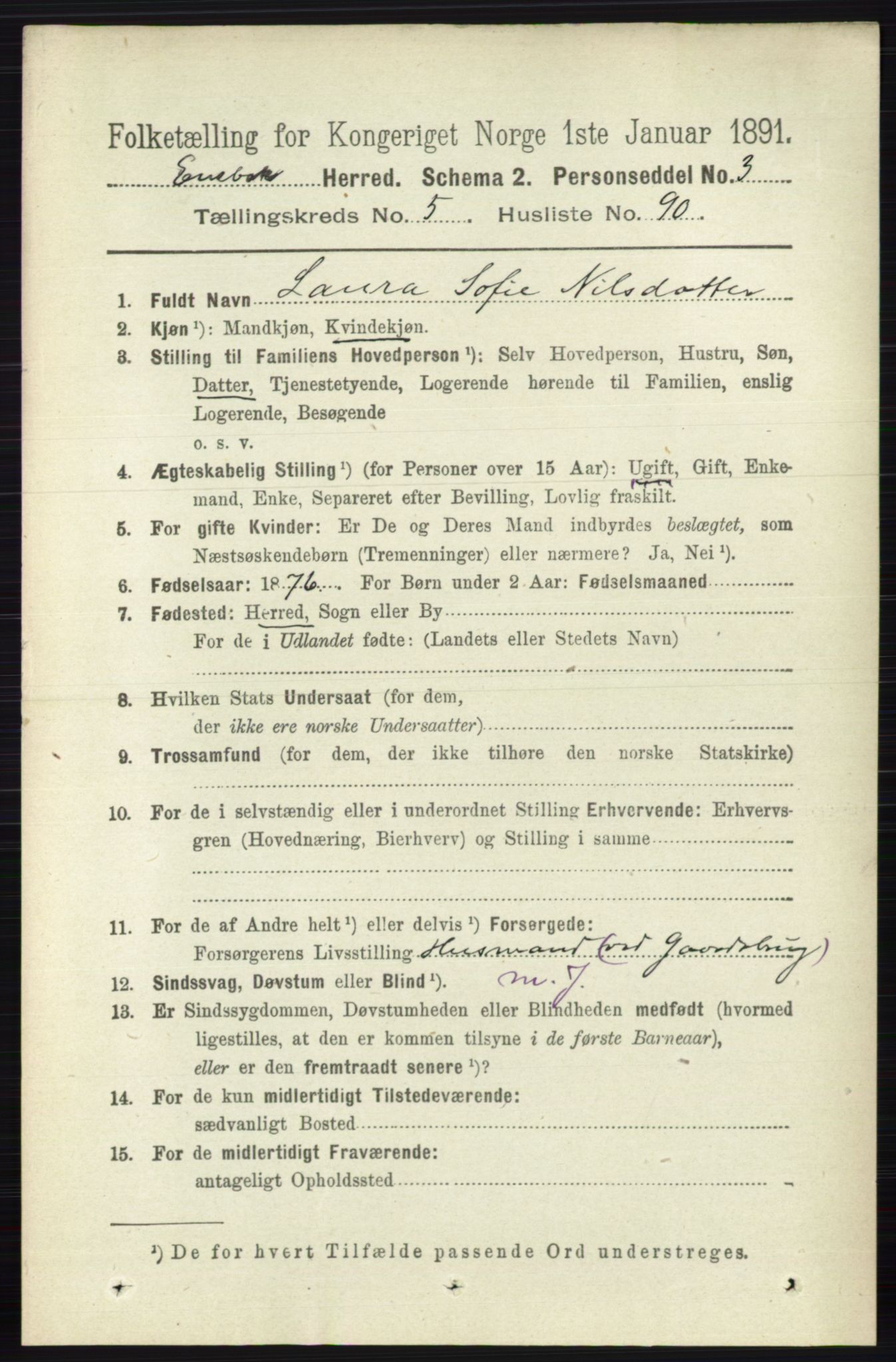 RA, Folketelling 1891 for 0229 Enebakk herred, 1891, s. 2539