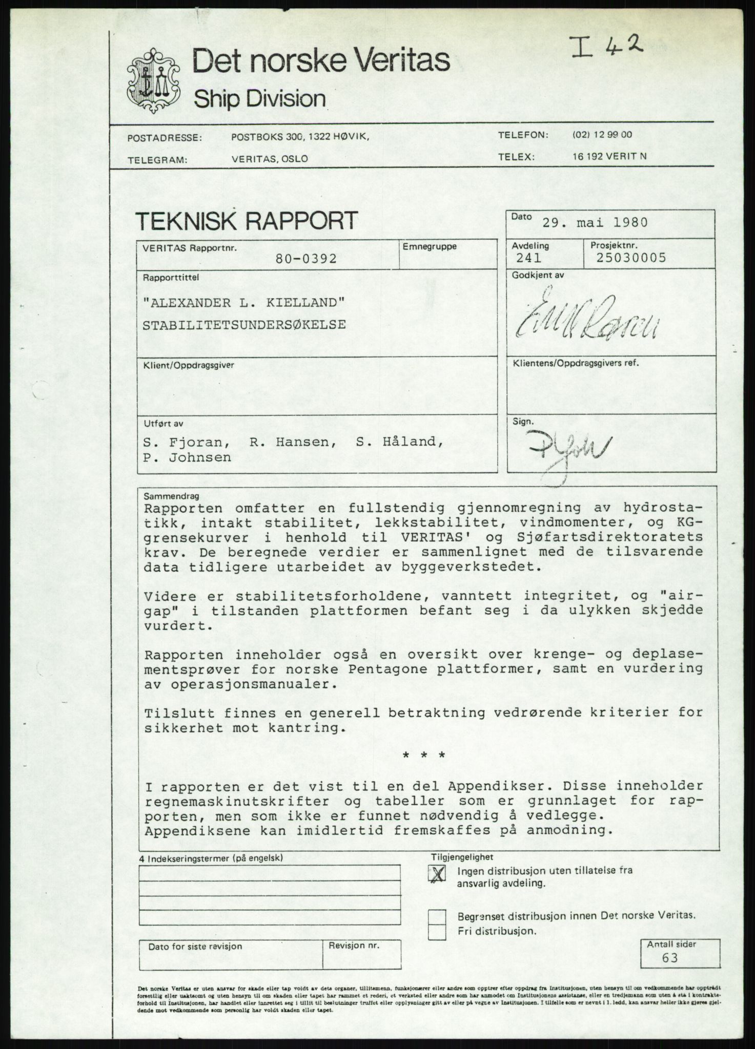 Justisdepartementet, Granskningskommisjonen ved Alexander Kielland-ulykken 27.3.1980, RA/S-1165/D/L0025: I Det norske Veritas (Doku.liste + I6, I12, I18-I20, I29, I32-I33, I35, I37-I39, I42)/J Department of Energy (J11)/M Lloyds Register(M6, M8-M10)/T (T2-T3/ U Stabilitet (U1-U2)/V Forankring (V1-V3), 1980-1981, s. 379