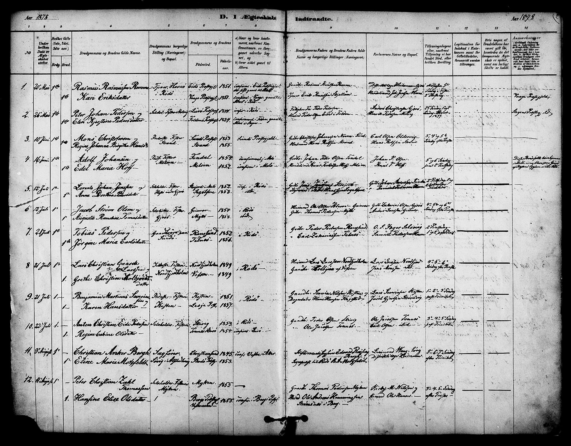 Ministerialprotokoller, klokkerbøker og fødselsregistre - Nordland, AV/SAT-A-1459/841/L0609: Ministerialbok nr. 841A13, 1878-1902, s. 2