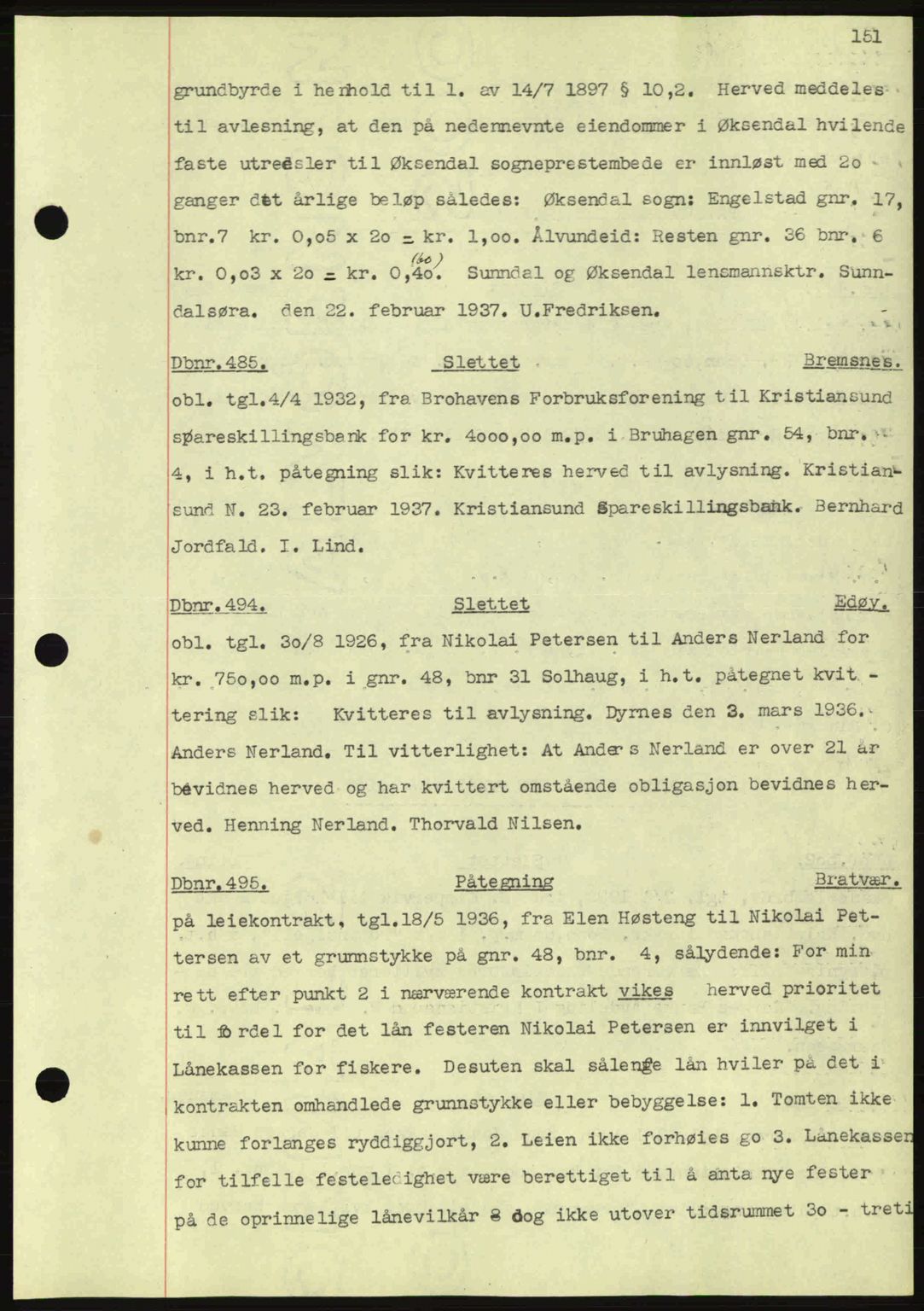 Nordmøre sorenskriveri, SAT/A-4132/1/2/2Ca: Pantebok nr. C80, 1936-1939, Dagboknr: 485/1937