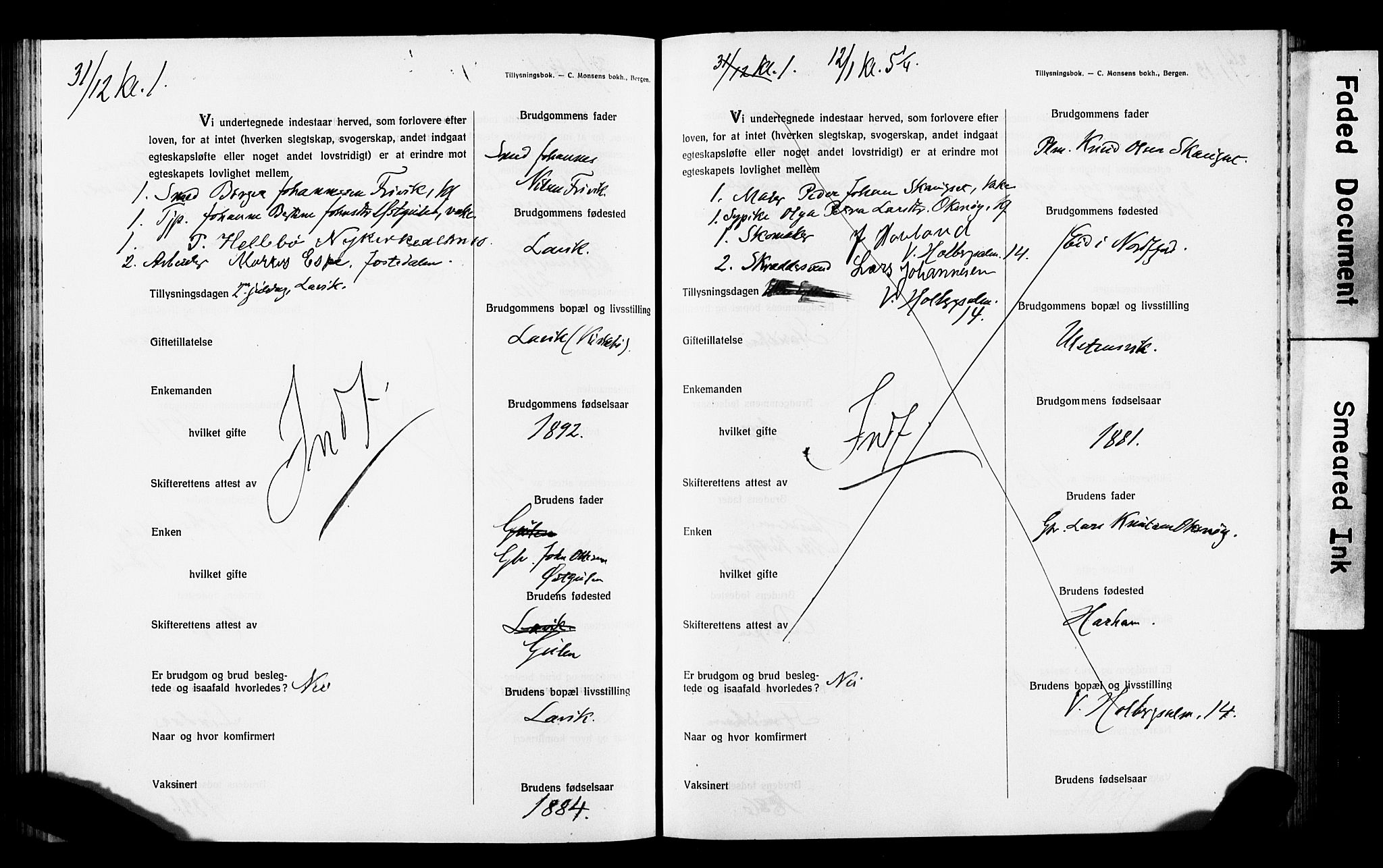Nykirken Sokneprestembete, SAB/A-77101: Forlovererklæringer nr. II.5.8, 1917-1921, s. 175