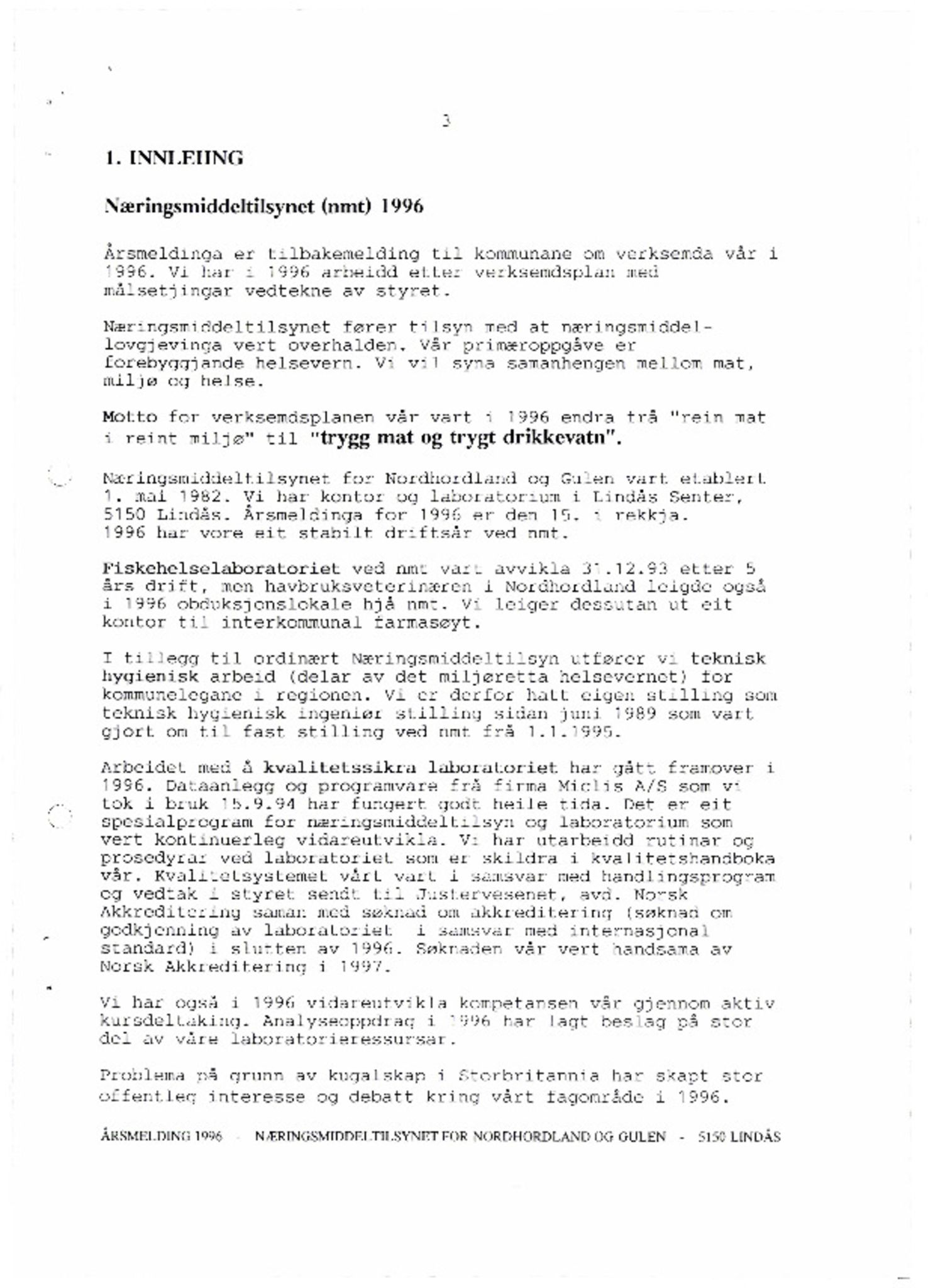 Næringsmiddeltilsynet for Nordhordland og Gulen, IKAH/1263-432/A/Ab/L0003: Årsmeldinger, 1996