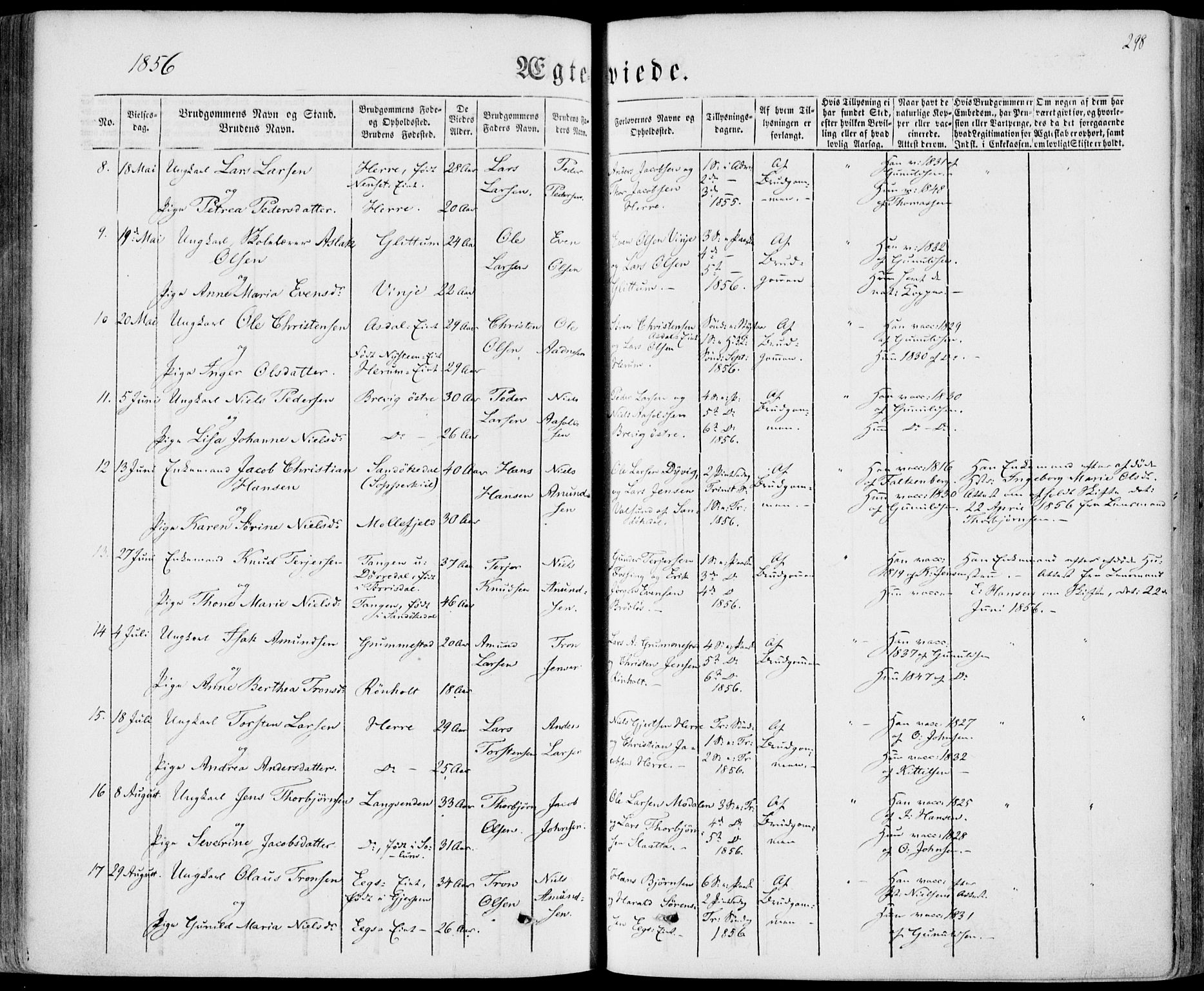 Bamble kirkebøker, AV/SAKO-A-253/F/Fa/L0005: Ministerialbok nr. I 5, 1854-1869, s. 298