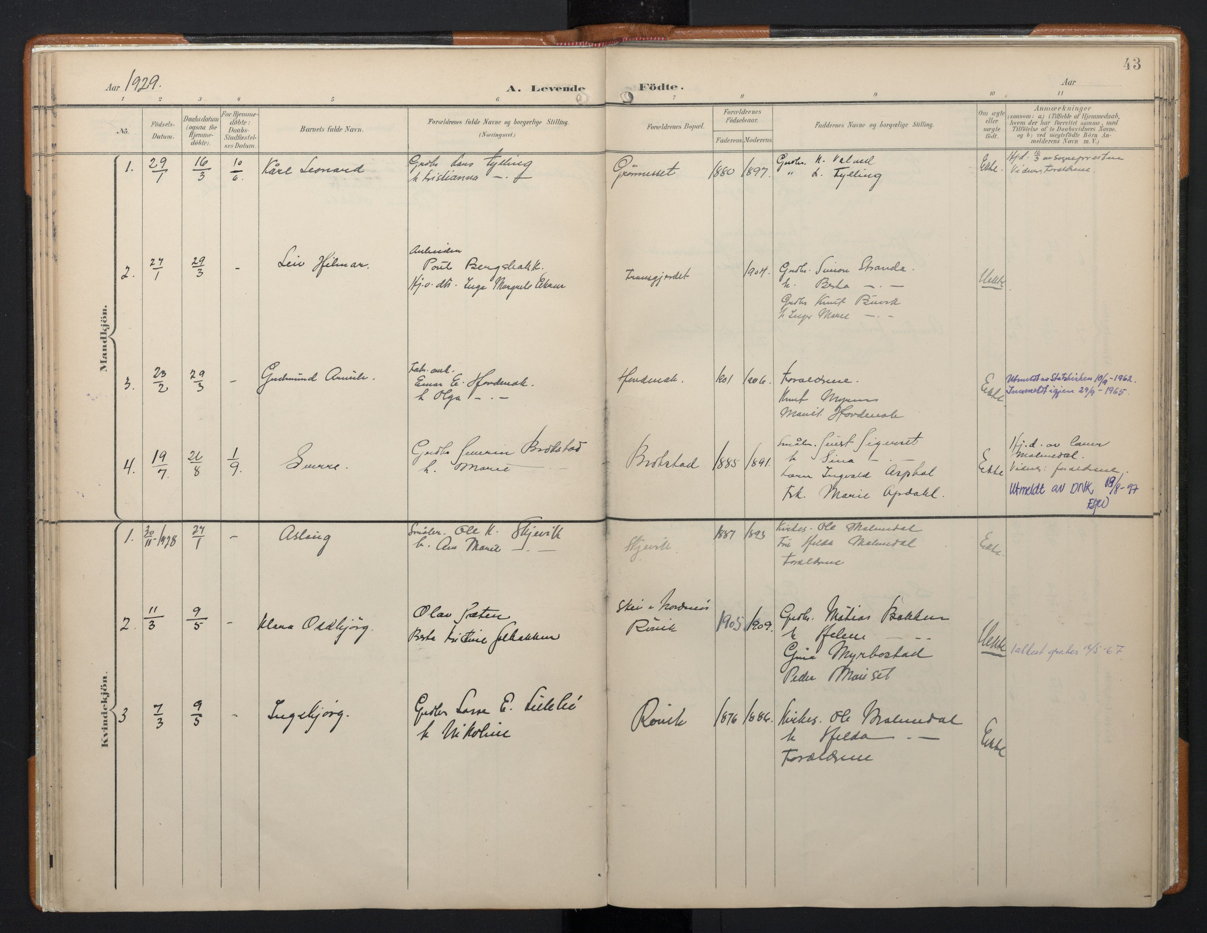 Ministerialprotokoller, klokkerbøker og fødselsregistre - Møre og Romsdal, AV/SAT-A-1454/556/L0676: Ministerialbok nr. 556A01, 1899-1966, s. 43