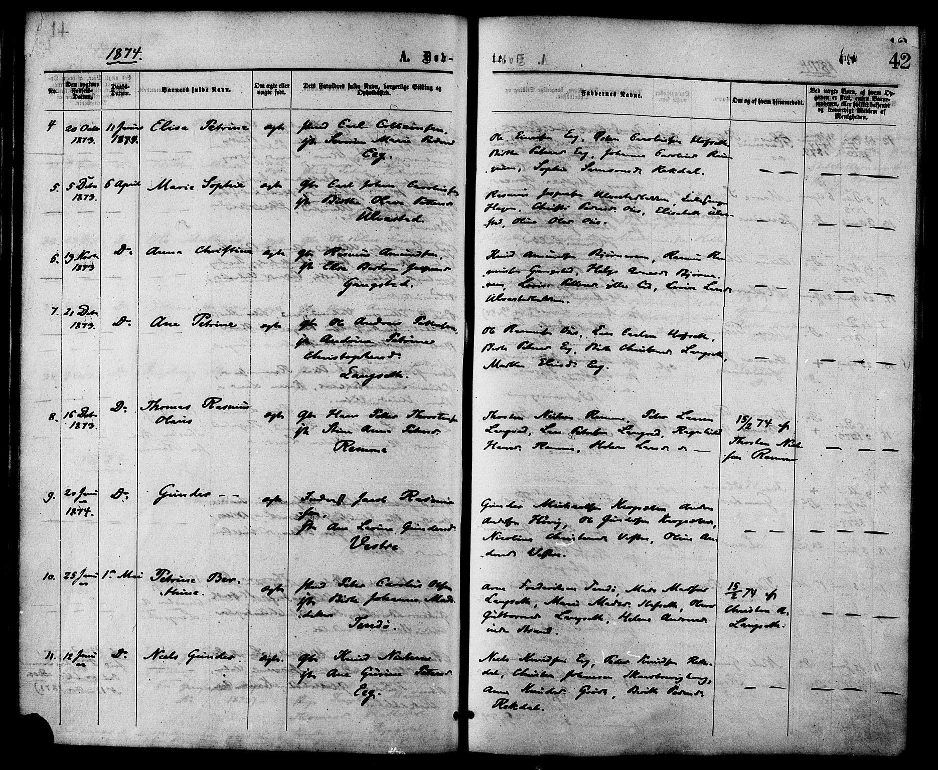 Ministerialprotokoller, klokkerbøker og fødselsregistre - Møre og Romsdal, AV/SAT-A-1454/525/L0373: Ministerialbok nr. 525A03, 1864-1879, s. 42