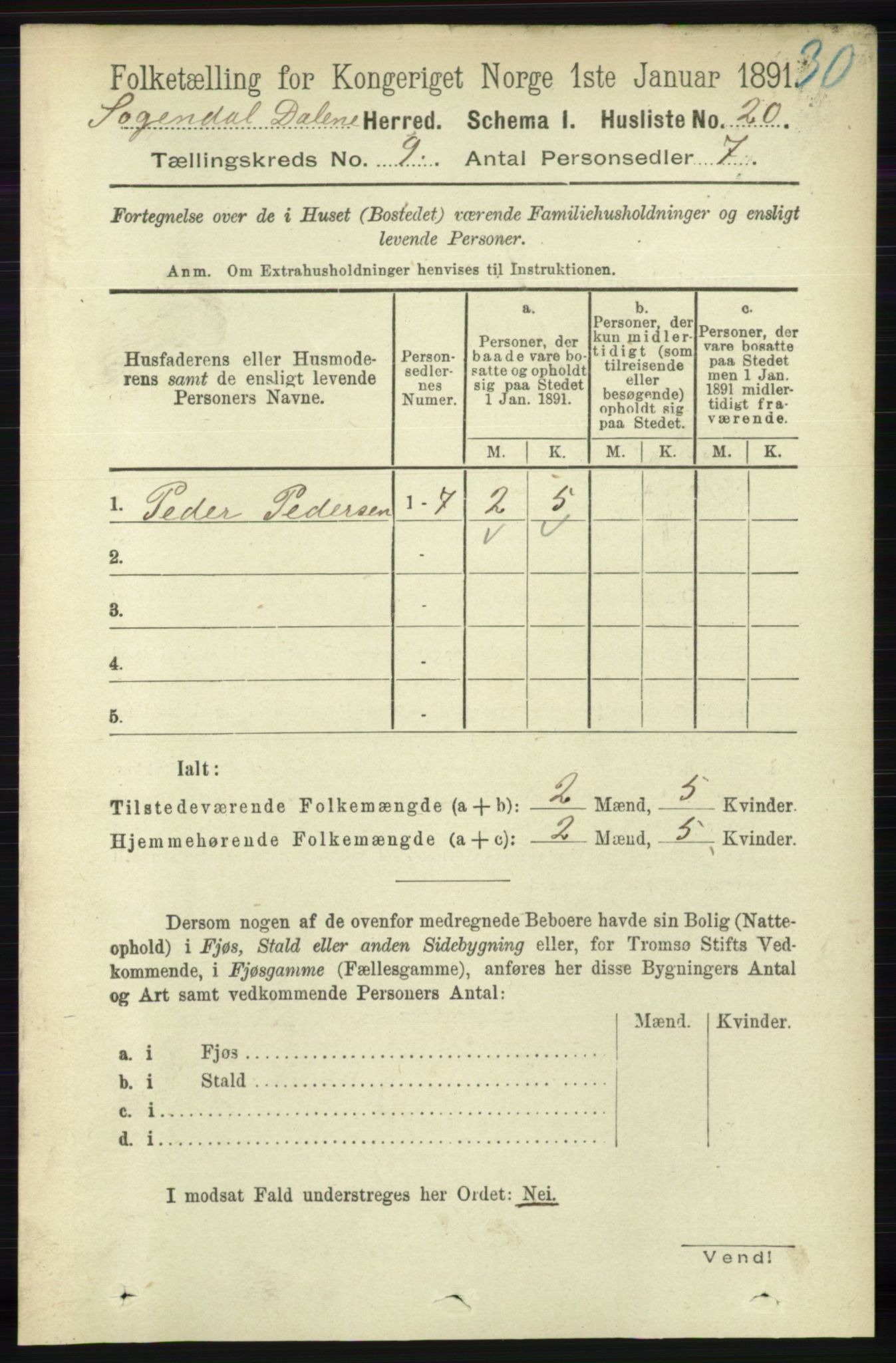 RA, Folketelling 1891 for 1111 Sokndal herred, 1891, s. 3137