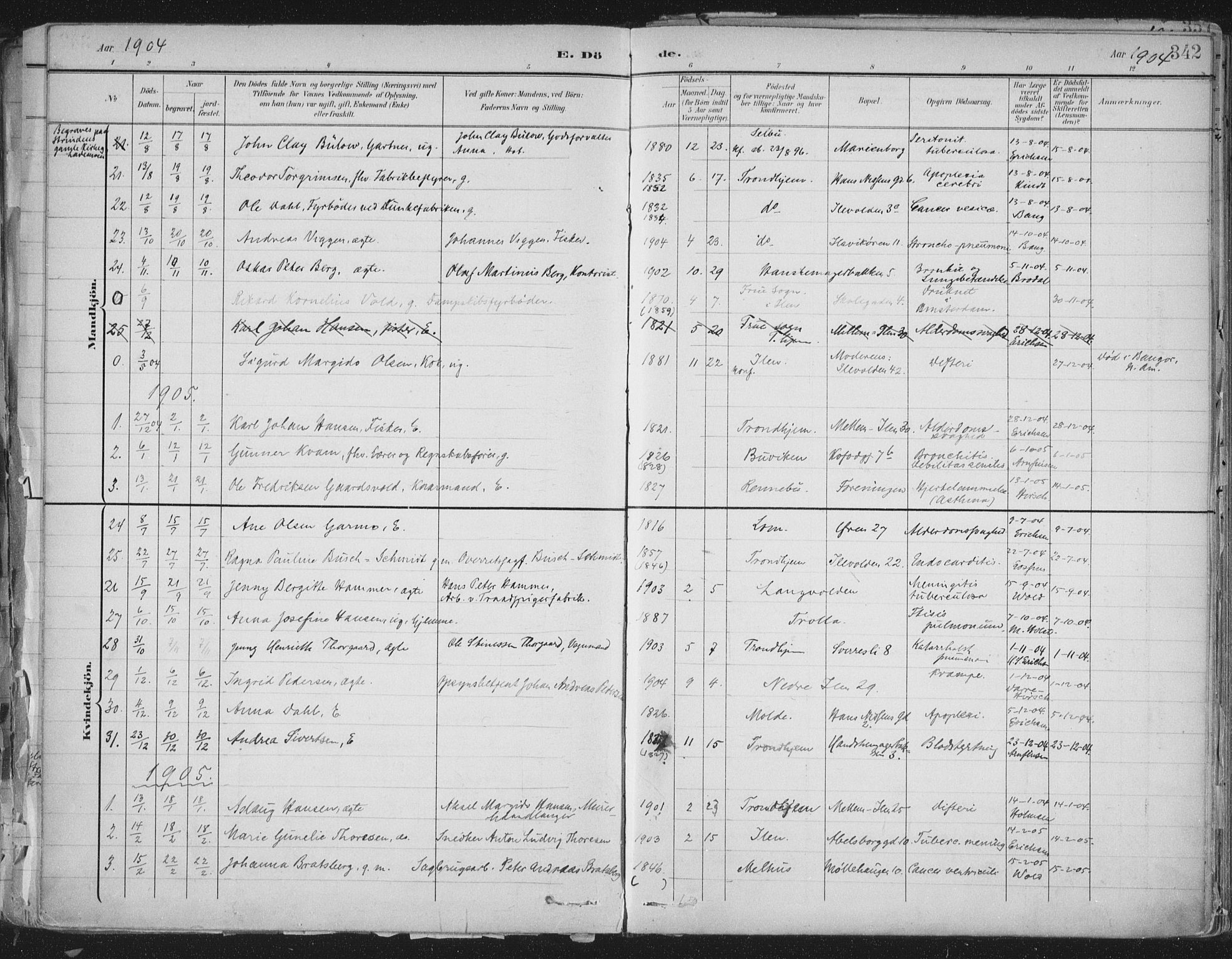Ministerialprotokoller, klokkerbøker og fødselsregistre - Sør-Trøndelag, SAT/A-1456/603/L0167: Ministerialbok nr. 603A06, 1896-1932, s. 342