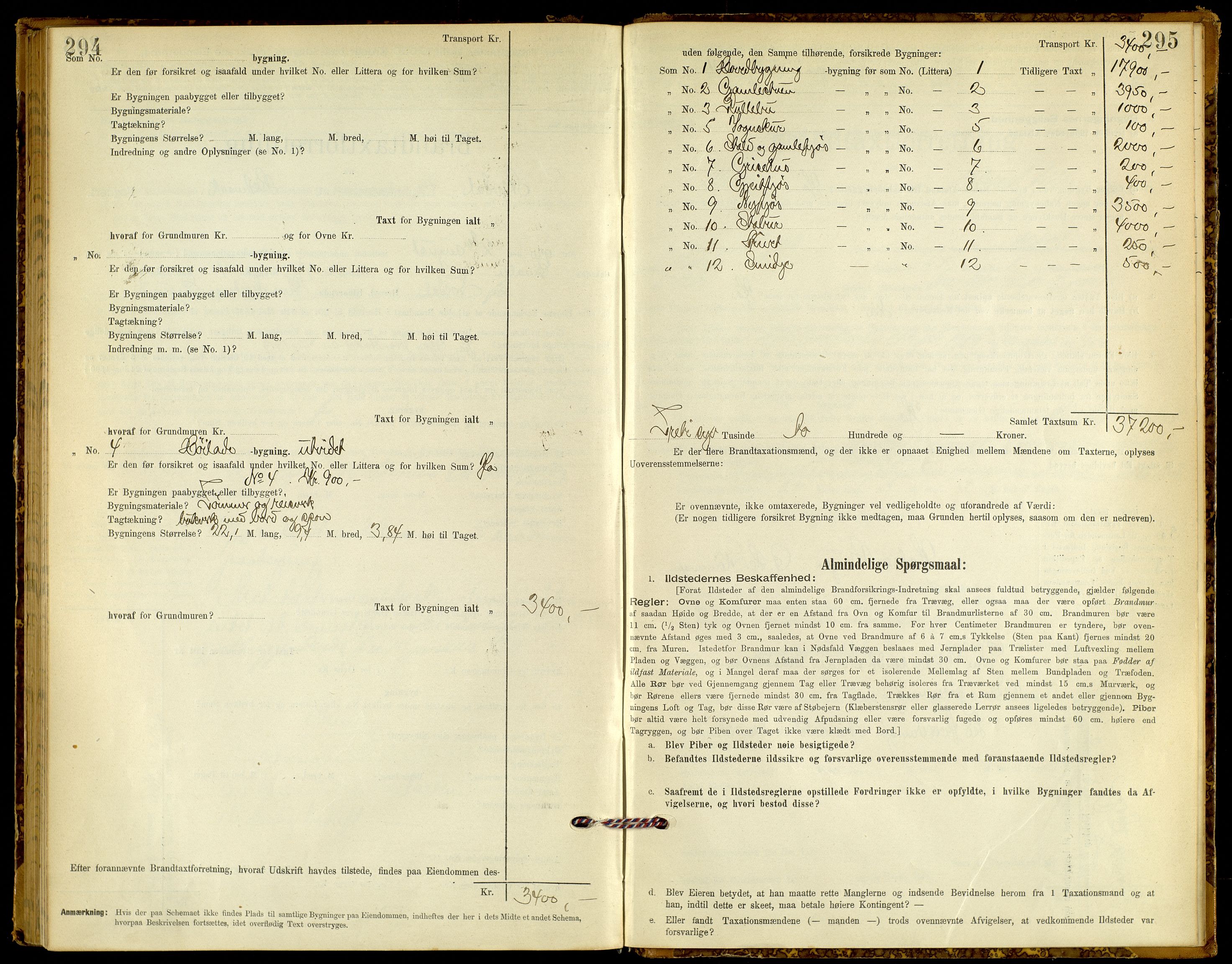 Norges Brannkasse, Alvdal og Folldal, SAH/NBRANA-026/F/L0005: Branntakstprotokoll, 1894-1923, s. 294-295