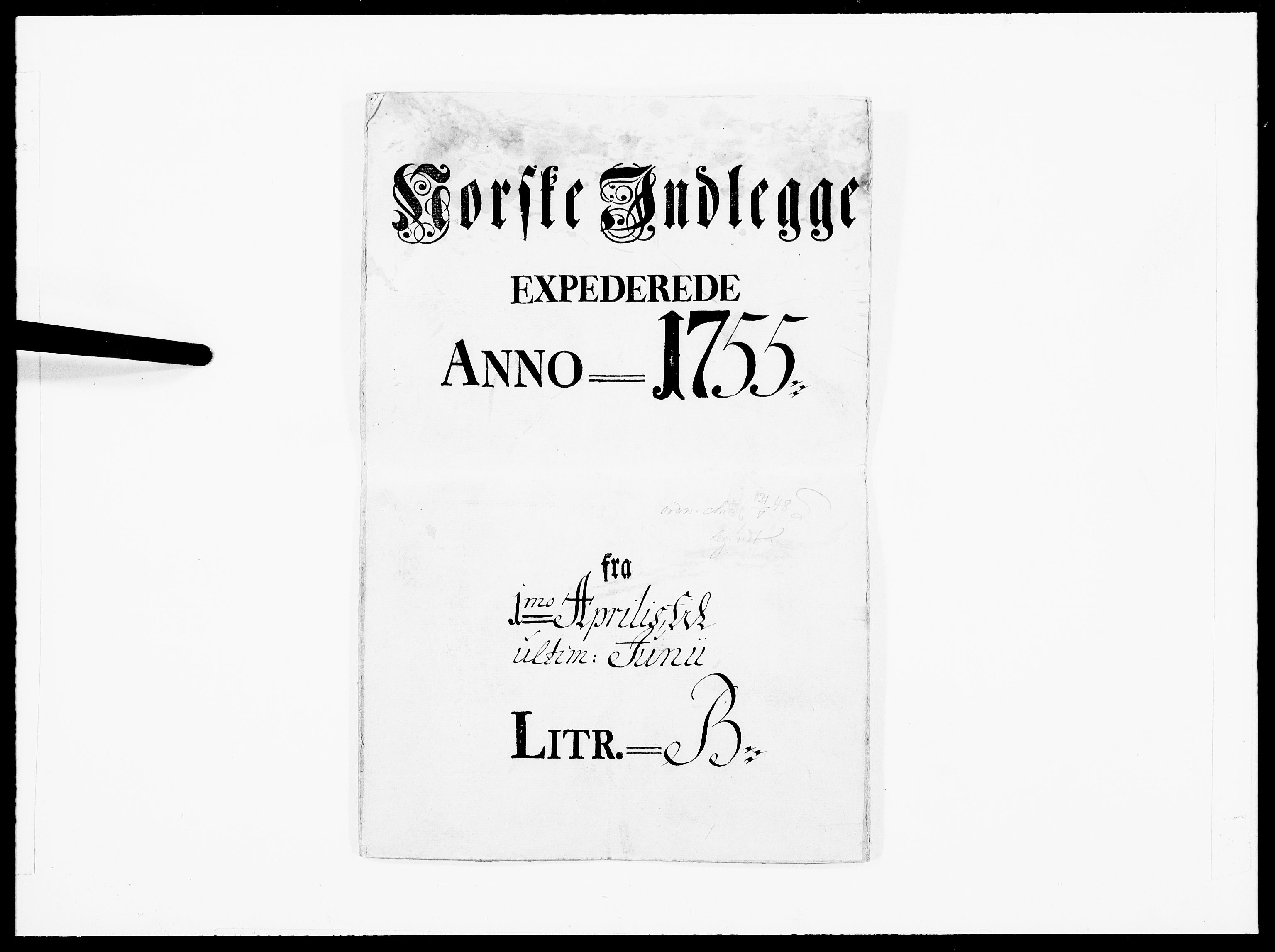 Danske Kanselli 1572-1799, RA/EA-3023/F/Fc/Fcc/Fcca/L0169: Norske innlegg 1572-1799, 1755, s. 1