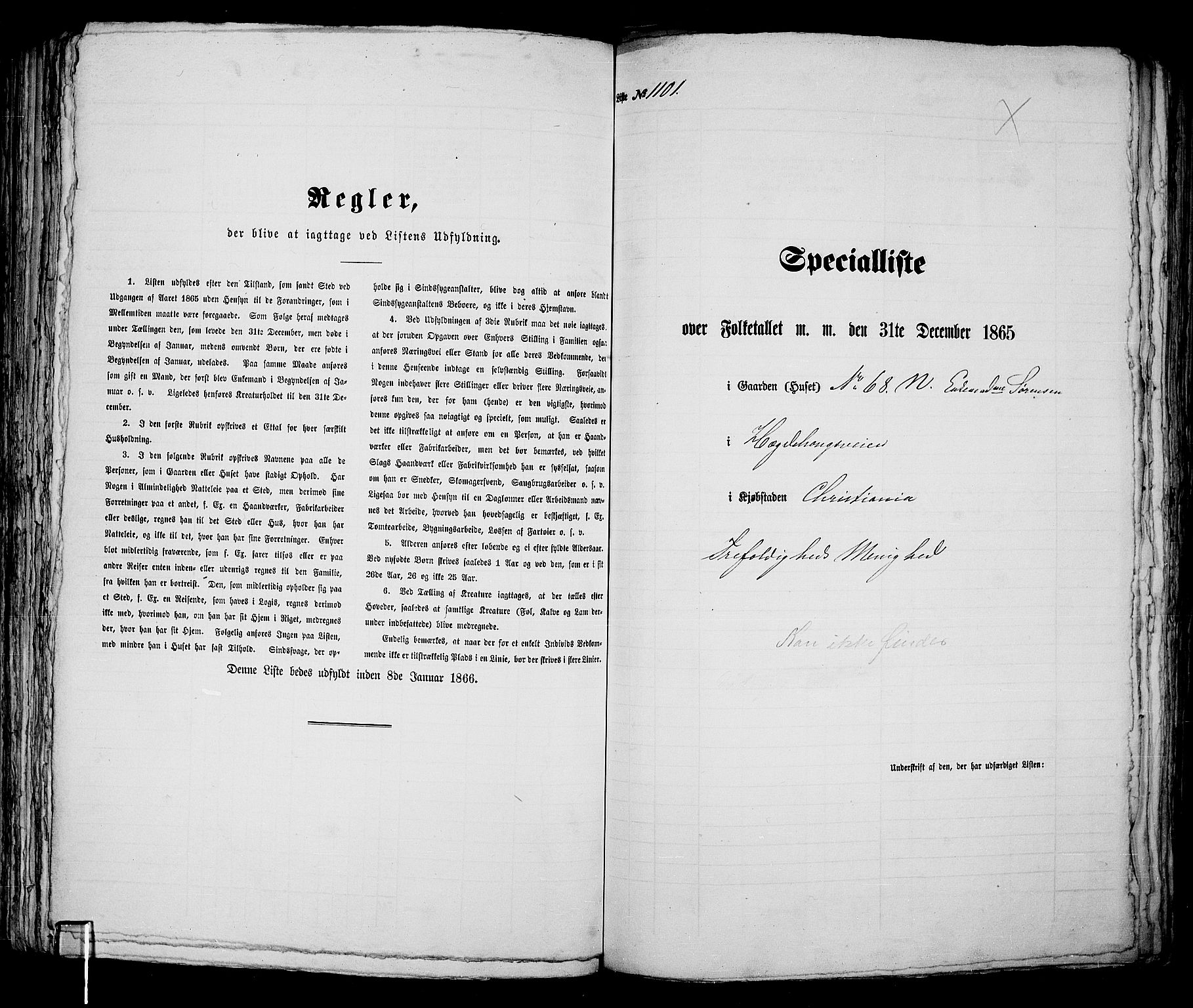 RA, Folketelling 1865 for 0301 Kristiania kjøpstad, 1865, s. 2486