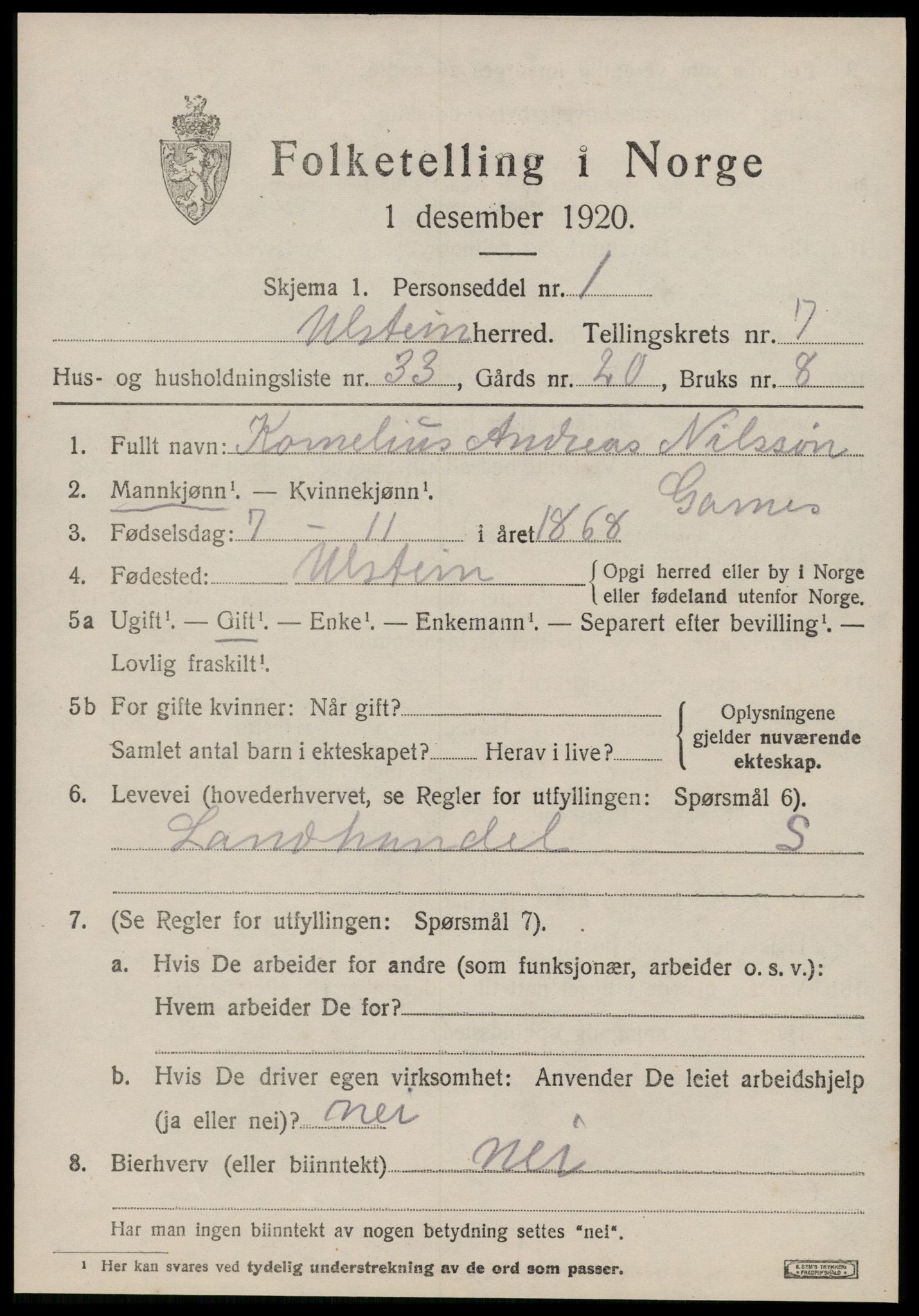 SAT, Folketelling 1920 for 1516 Ulstein herred, 1920, s. 4552