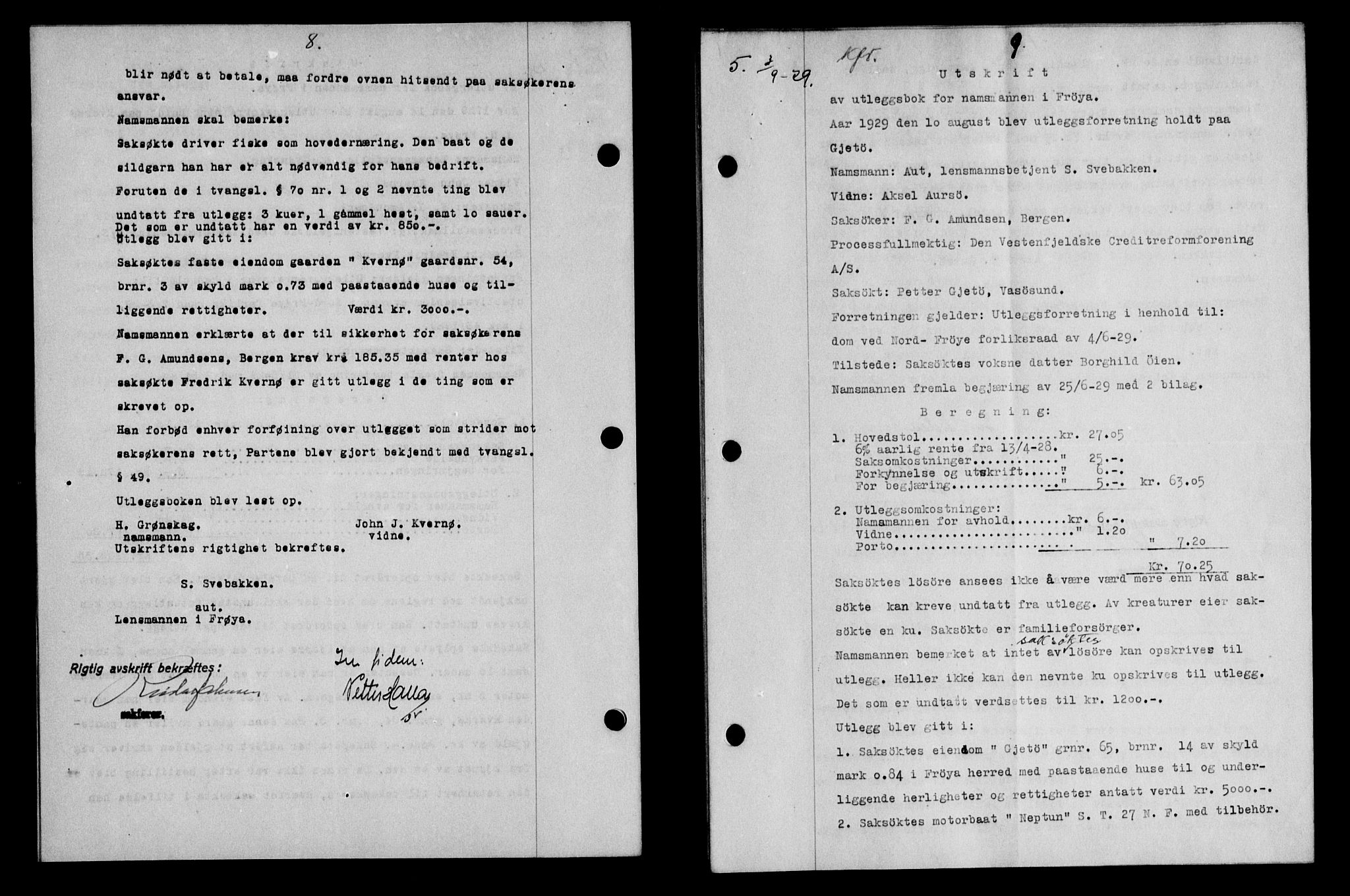 Hitra sorenskriveri, AV/SAT-A-0018/2/2C/2Ca/L0013: Pantebok nr. 13, 1929-1929, s. 8-9
