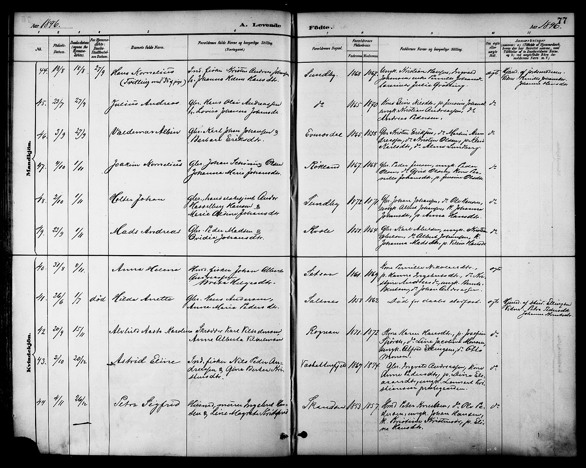 Ministerialprotokoller, klokkerbøker og fødselsregistre - Nordland, AV/SAT-A-1459/847/L0669: Ministerialbok nr. 847A09, 1887-1901, s. 77