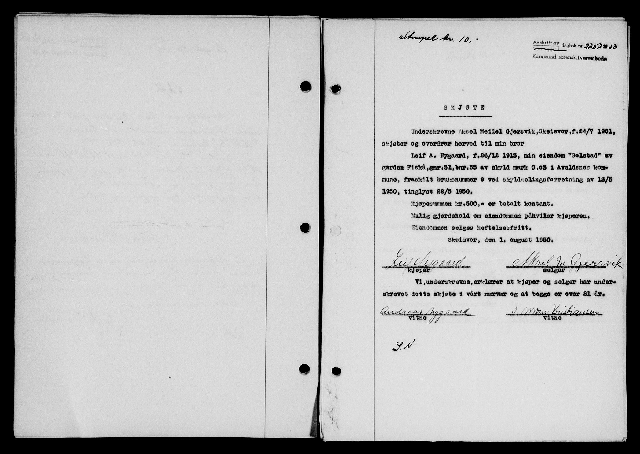 Karmsund sorenskriveri, SAST/A-100311/01/II/IIB/L0101: Pantebok nr. 81A, 1950-1951, Dagboknr: 2757/1950
