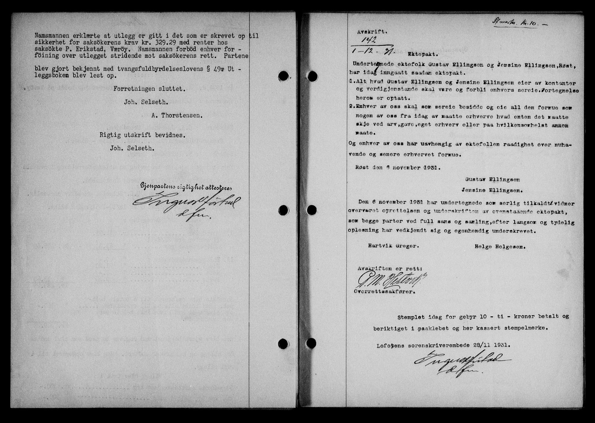 Lofoten sorenskriveri, SAT/A-0017/1/2/2C/L0024b: Pantebok nr. 24b, 1931-1931, Tingl.dato: 01.12.1931