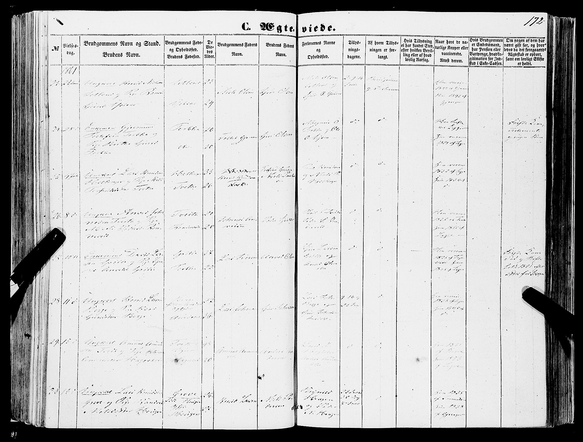 Ulvik sokneprestembete, SAB/A-78801/H/Haa: Ministerialbok nr. A 13, 1853-1863, s. 172
