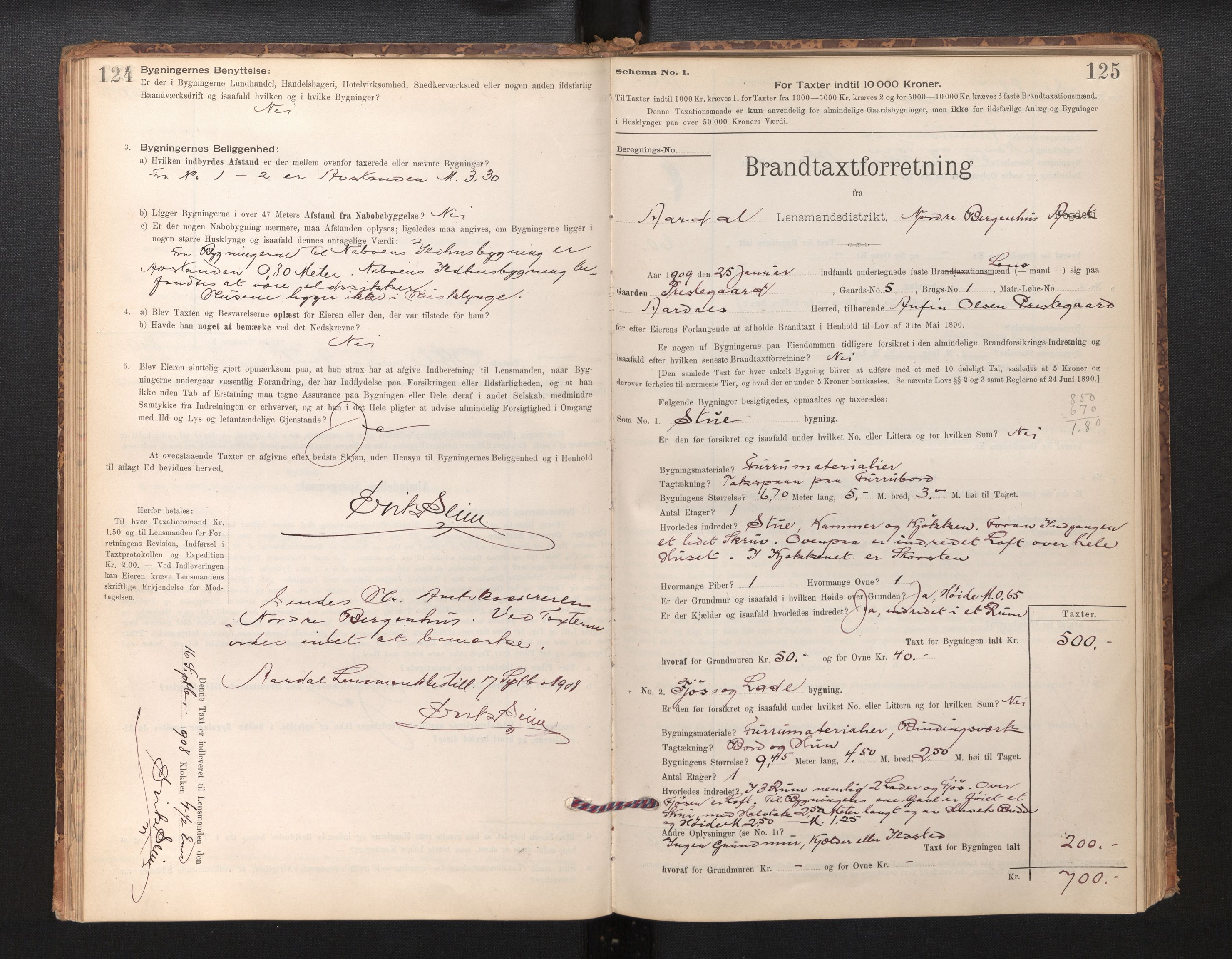Lensmannen i Årdal, SAB/A-30501/0012/L0008: Branntakstprotokoll, skjematakst, 1895-1915, s. 124-125