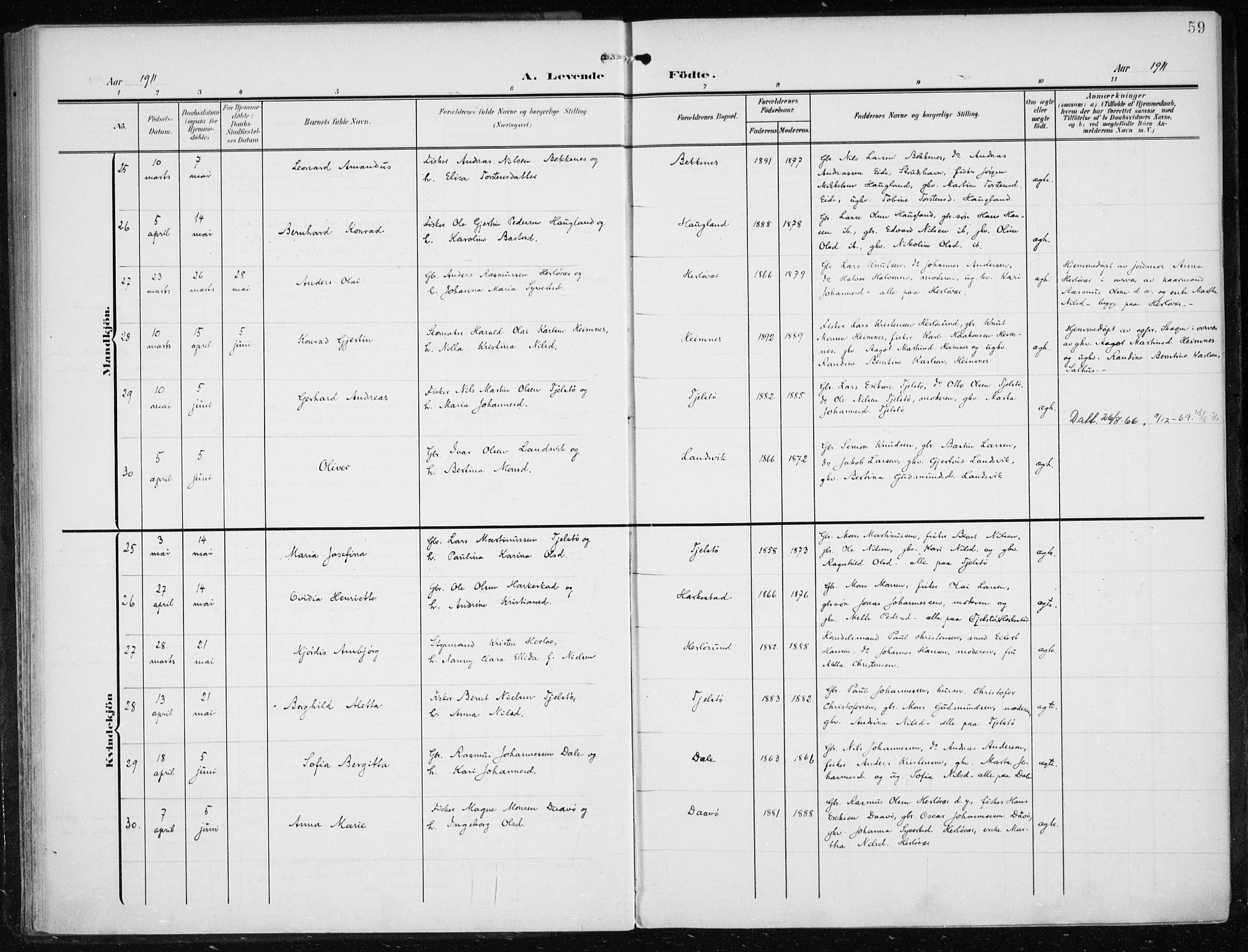 Herdla Sokneprestembete, AV/SAB-A-75701/H/Haa: Ministerialbok nr. A 5, 1905-1918, s. 59