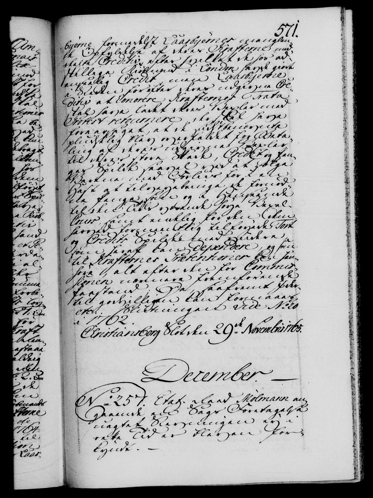 Danske Kanselli 1572-1799, RA/EA-3023/F/Fc/Fca/Fcab/L0037: Norske tegnelser, 1762-1766, s. 571a