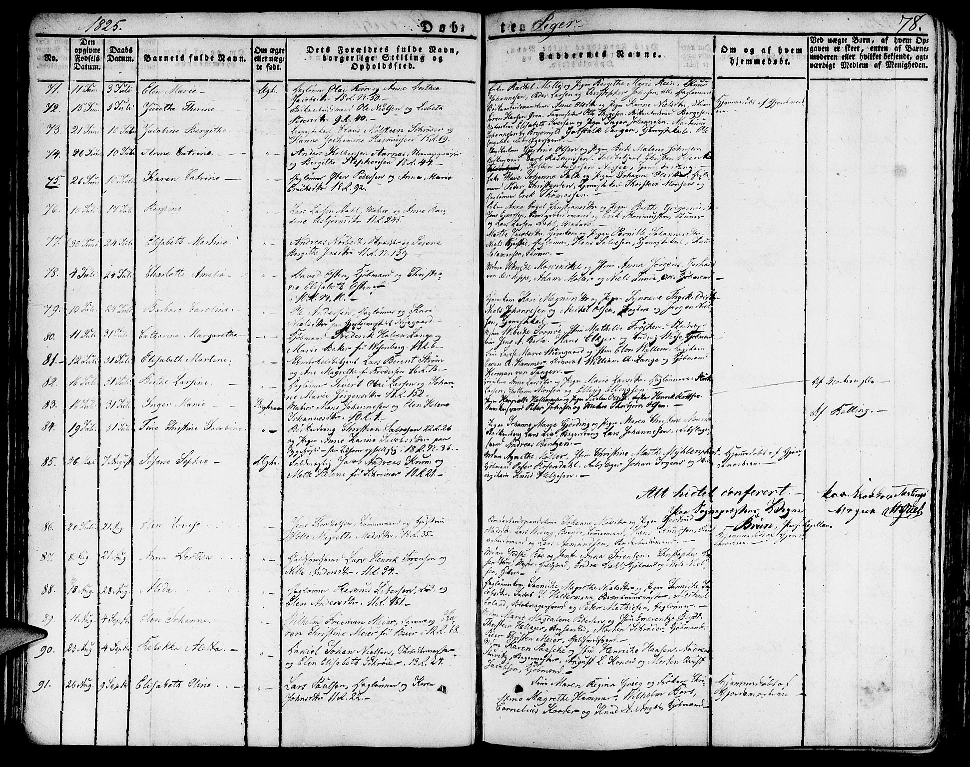 Domkirken sokneprestembete, AV/SAB-A-74801/H/Haa/L0012: Ministerialbok nr. A 12, 1821-1840, s. 78