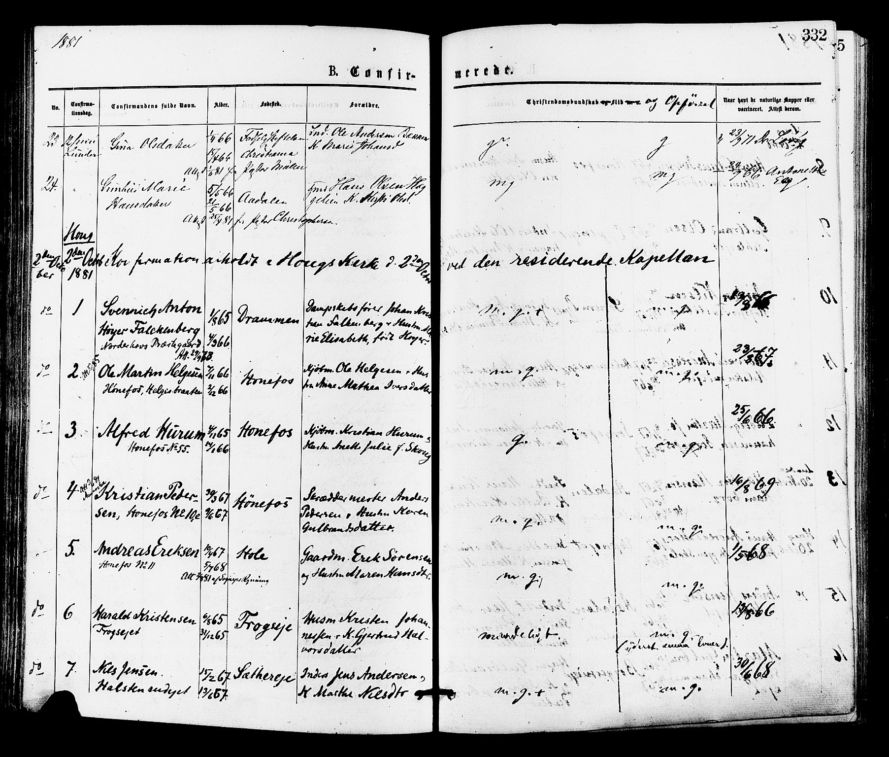 Norderhov kirkebøker, AV/SAKO-A-237/F/Fa/L0015: Ministerialbok nr. 15, 1875-1884, s. 332