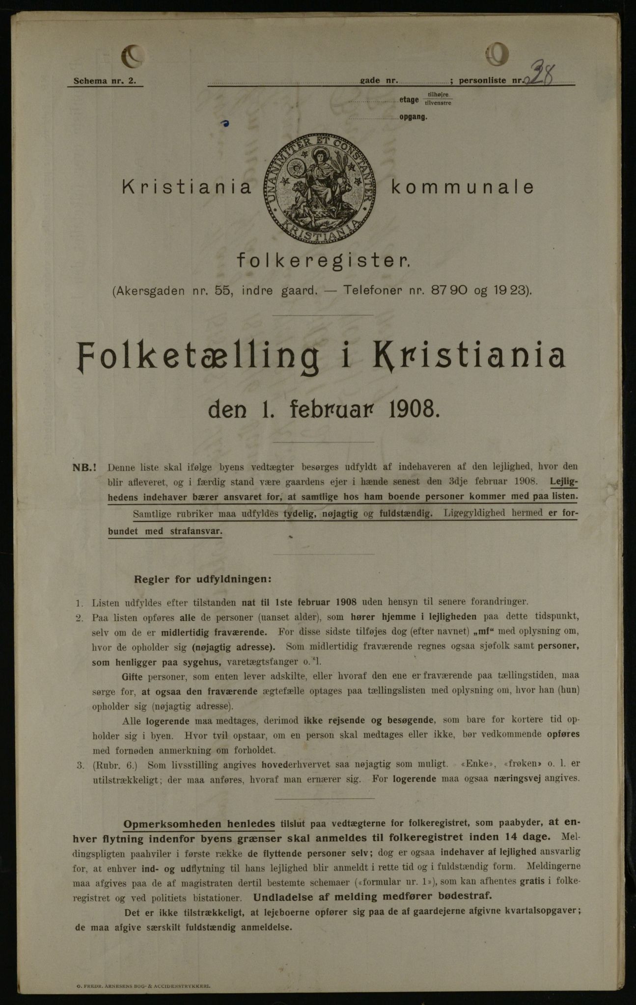 OBA, Kommunal folketelling 1.2.1908 for Kristiania kjøpstad, 1908, s. 34