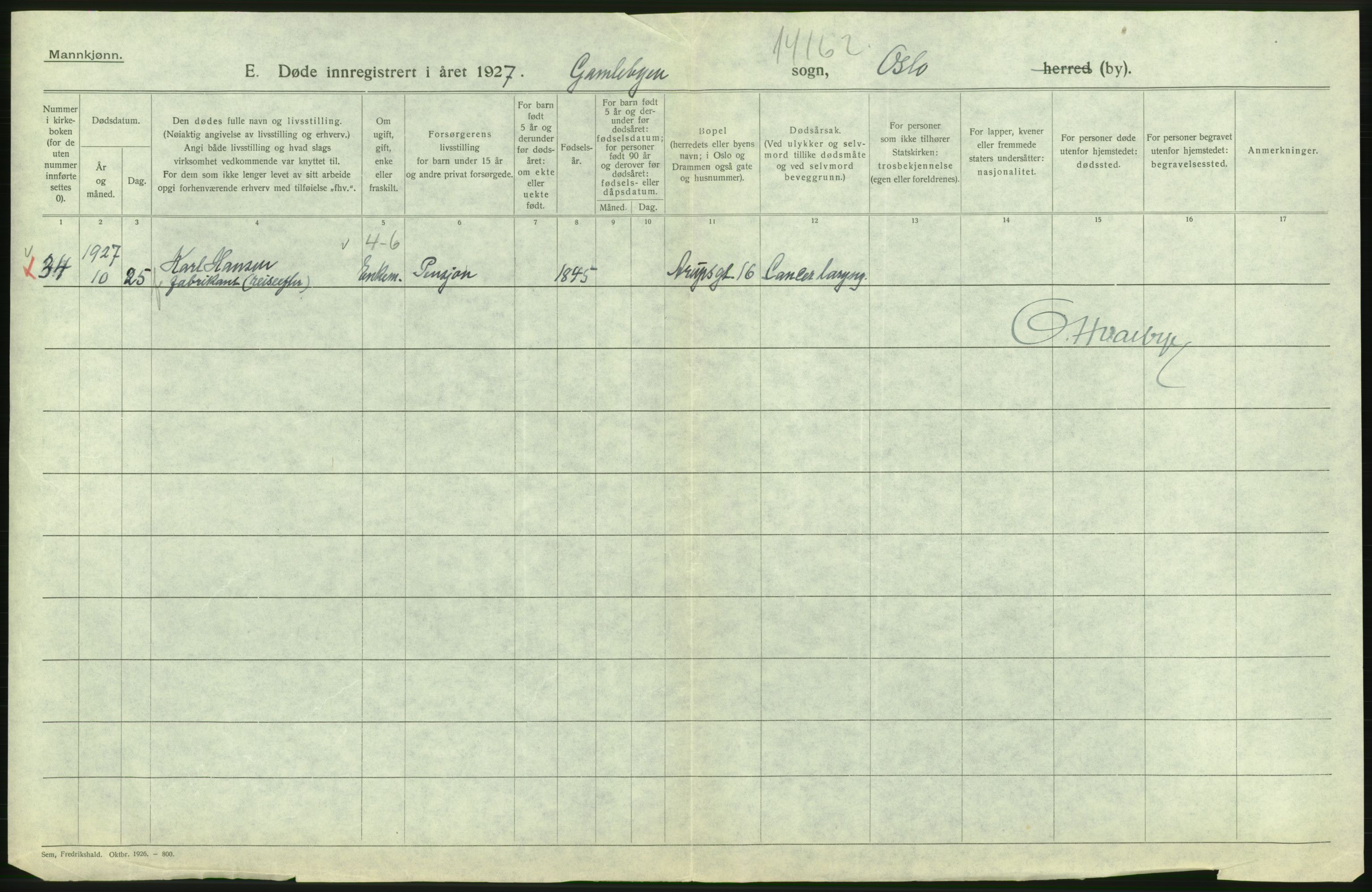 Statistisk sentralbyrå, Sosiodemografiske emner, Befolkning, RA/S-2228/D/Df/Dfc/Dfcg/L0009: Oslo: Døde menn, 1927, s. 538