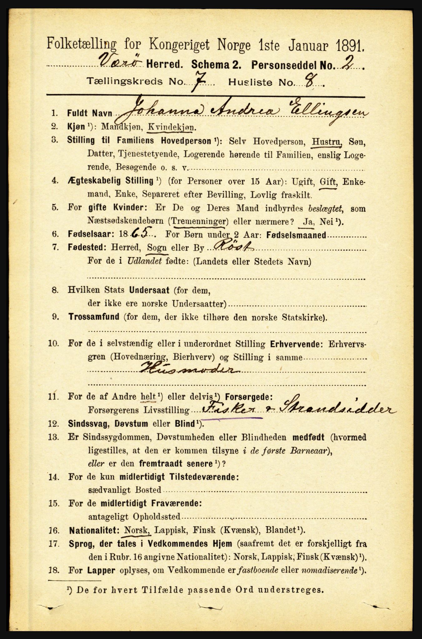 RA, Folketelling 1891 for 1857 Værøy herred, 1891, s. 813