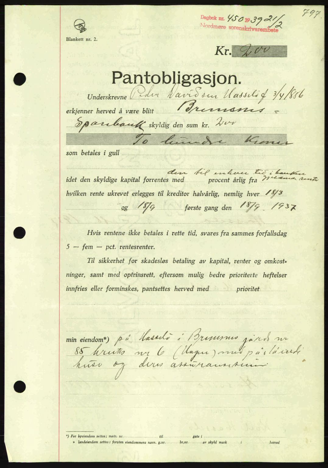 Nordmøre sorenskriveri, SAT/A-4132/1/2/2Ca: Pantebok nr. B84, 1938-1939, Dagboknr: 450/1939