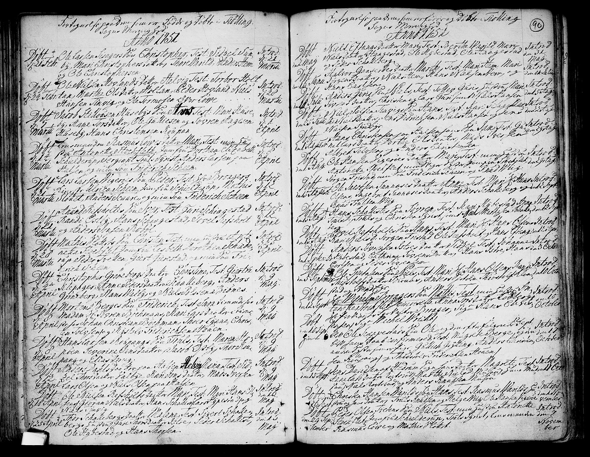 Tjølling kirkebøker, SAKO/A-60/F/Fa/L0003: Ministerialbok nr. 3, 1735-1778, s. 90