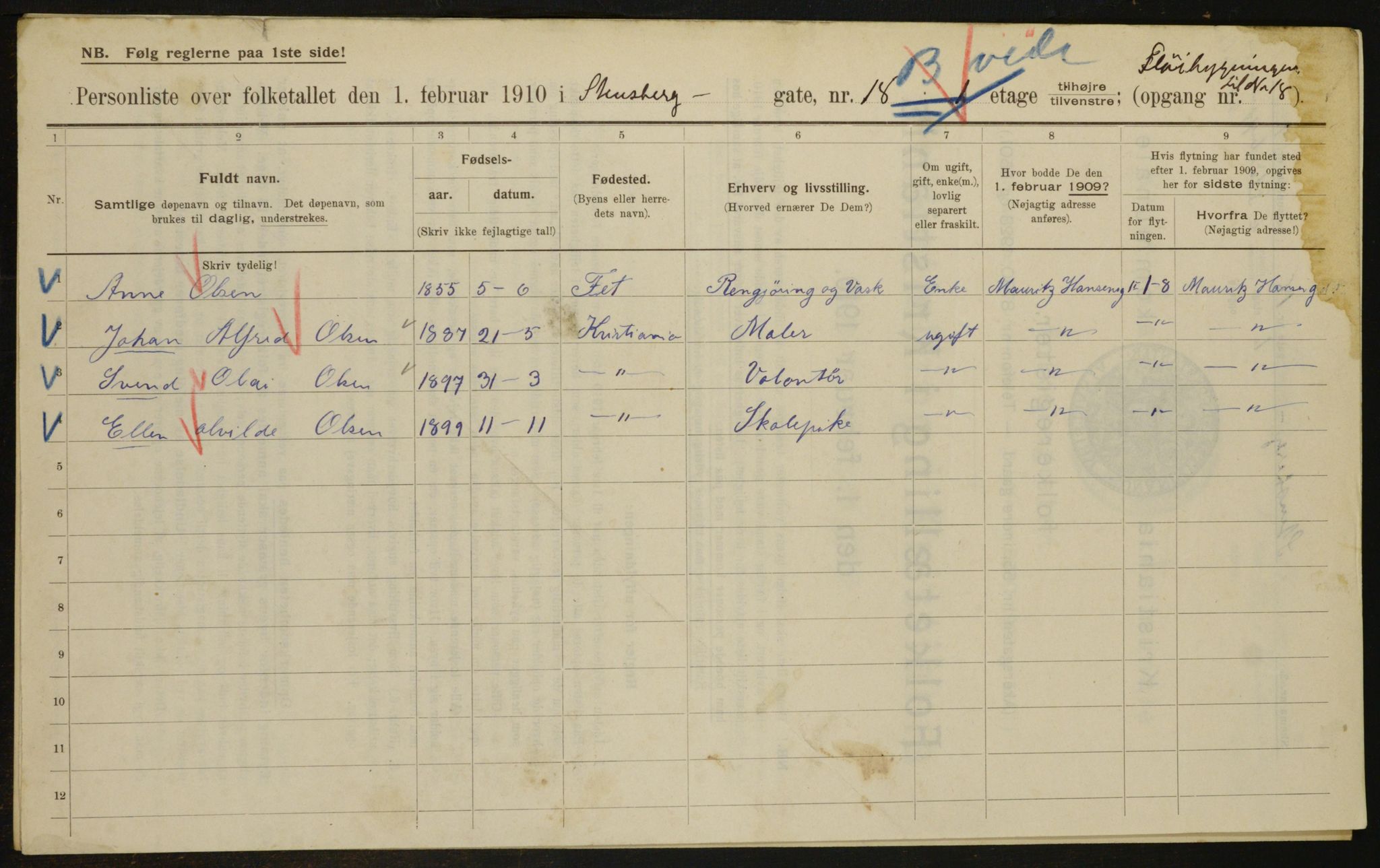 OBA, Kommunal folketelling 1.2.1910 for Kristiania, 1910, s. 96464