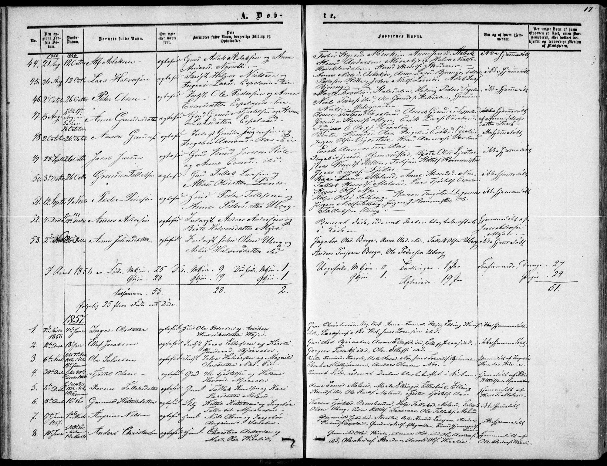 Gjerstad sokneprestkontor, AV/SAK-1111-0014/F/Fa/Fab/L0003: Ministerialbok nr. A 3, 1853-1878, s. 17