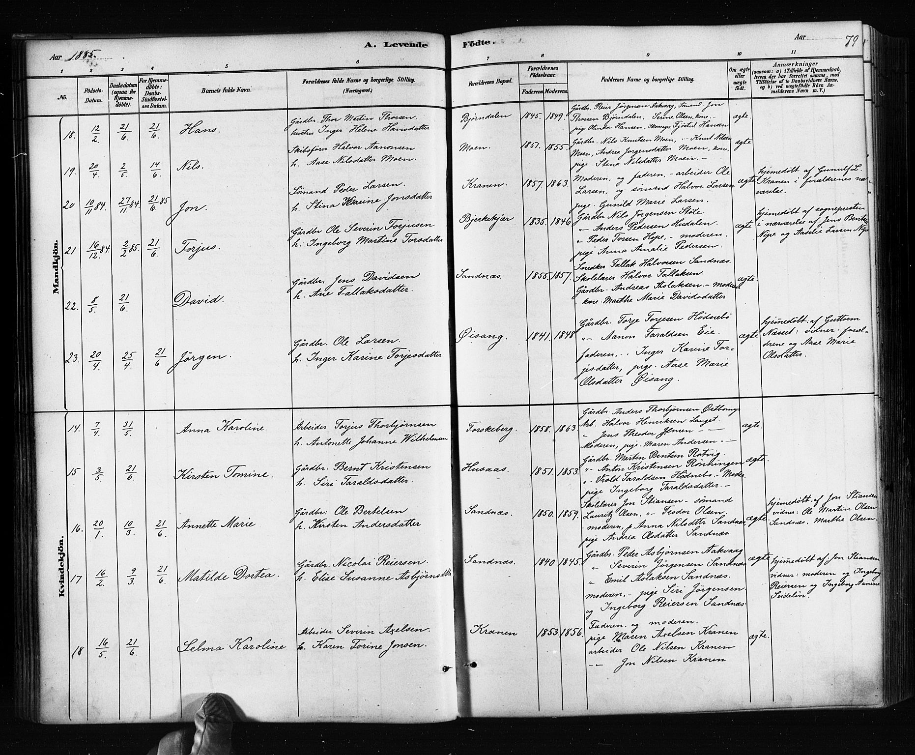 Søndeled sokneprestkontor, AV/SAK-1111-0038/F/Fa/L0004: Ministerialbok nr. A 4, 1880-1889, s. 79