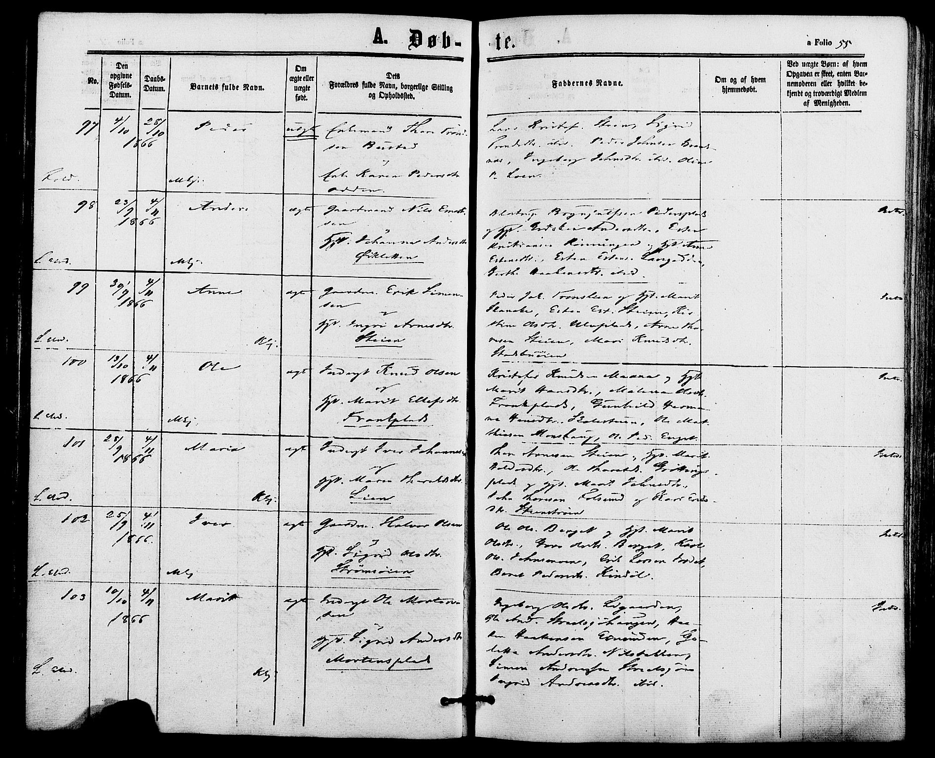 Alvdal prestekontor, AV/SAH-PREST-060/H/Ha/Haa/L0001: Ministerialbok nr. 1, 1863-1882, s. 55