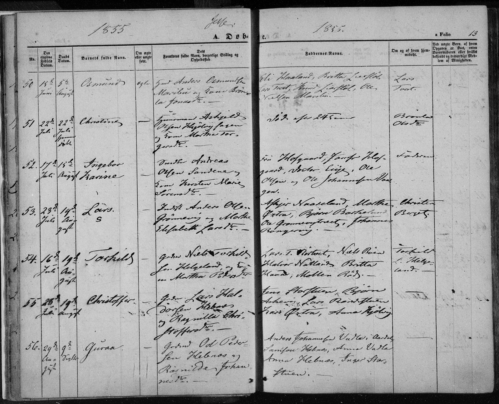 Jelsa sokneprestkontor, AV/SAST-A-101842/01/IV: Ministerialbok nr. A 7, 1854-1866, s. 13