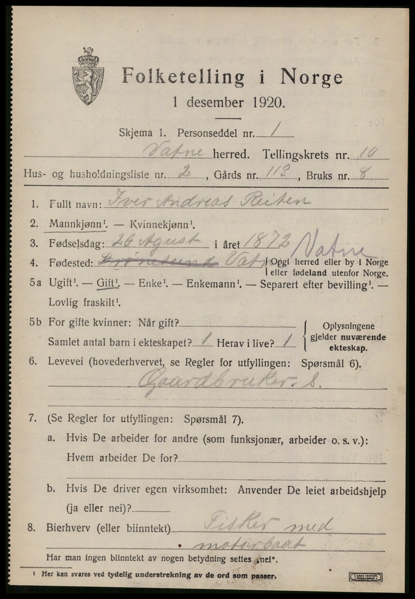 SAT, Folketelling 1920 for 1530 Vatne herred, 1920, s. 3930
