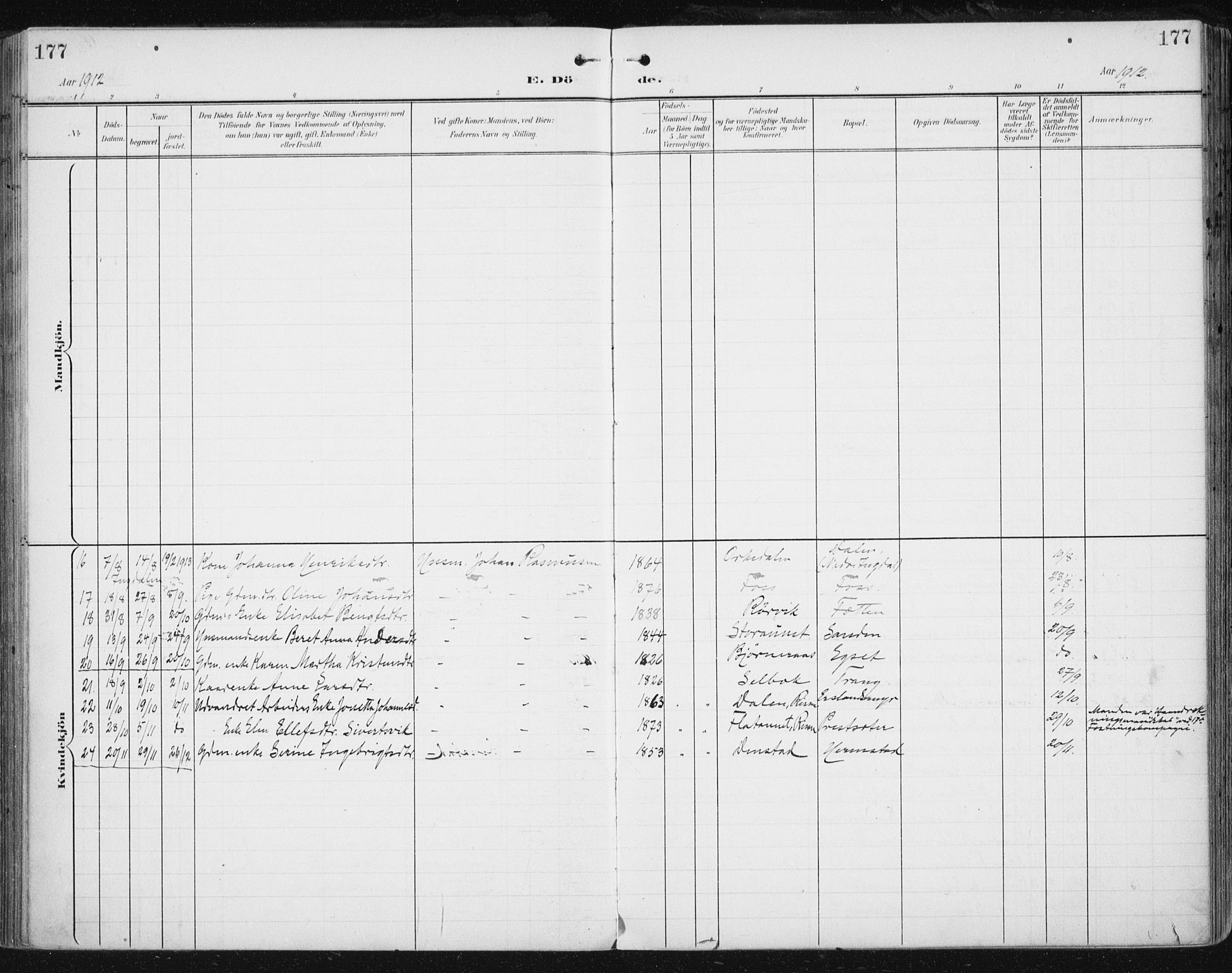 Ministerialprotokoller, klokkerbøker og fødselsregistre - Sør-Trøndelag, SAT/A-1456/646/L0616: Ministerialbok nr. 646A14, 1900-1918, s. 177