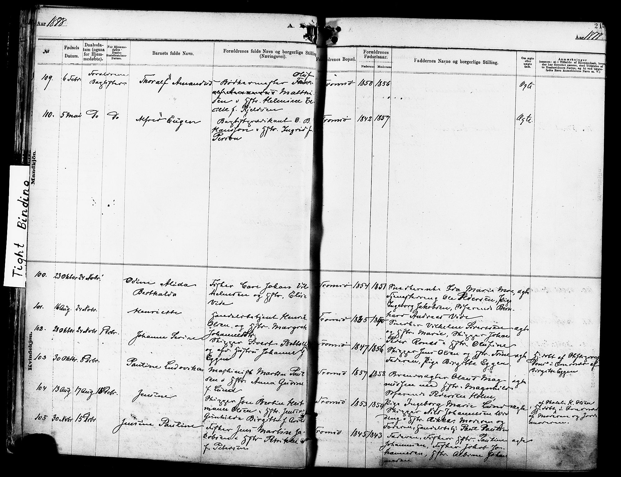 Tromsø sokneprestkontor/stiftsprosti/domprosti, AV/SATØ-S-1343/G/Ga/L0014kirke: Ministerialbok nr. 14, 1878-1888, s. 21