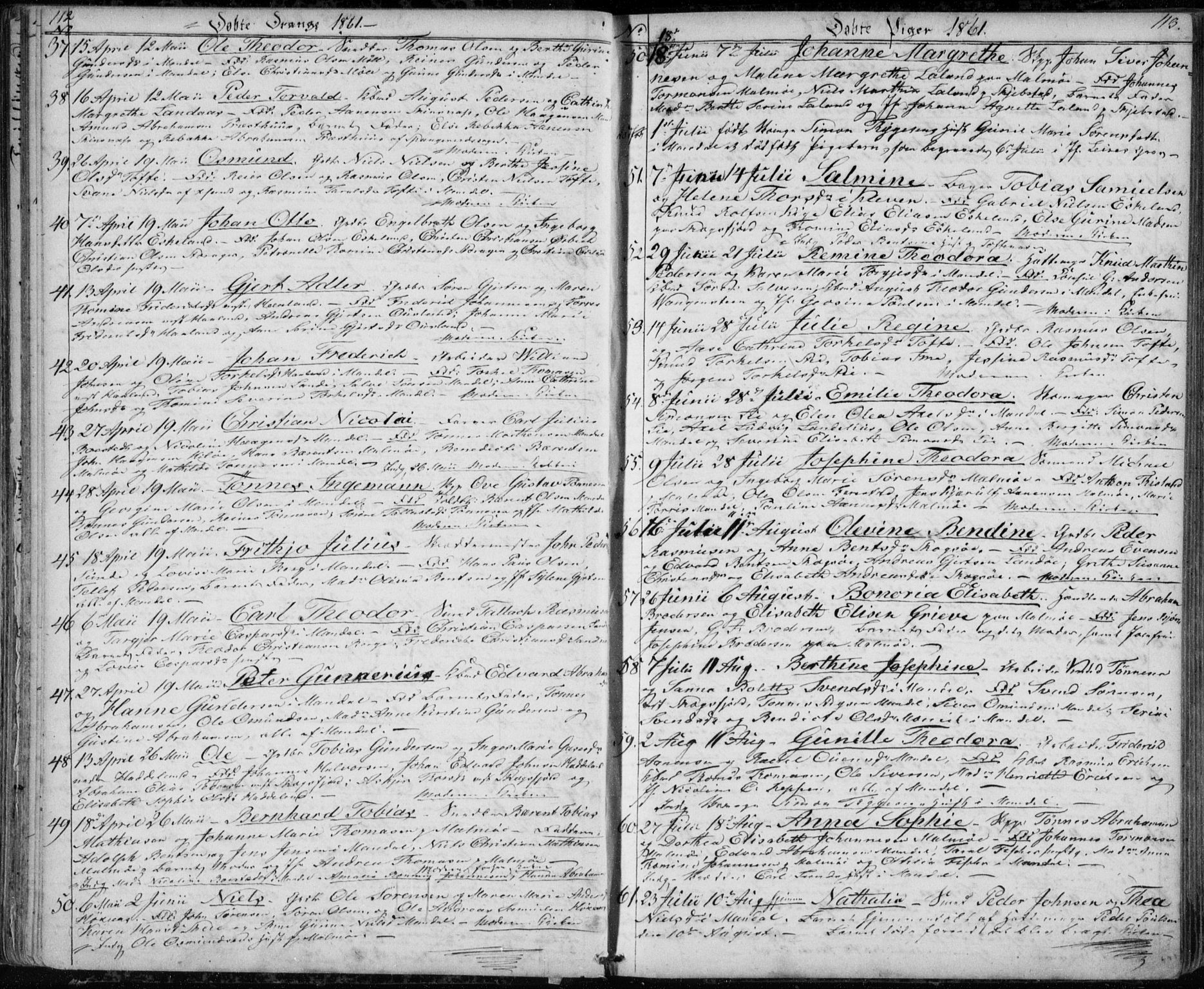 Mandal sokneprestkontor, AV/SAK-1111-0030/F/Fb/Fba/L0008: Klokkerbok nr. B 2, 1854-1868, s. 112-113