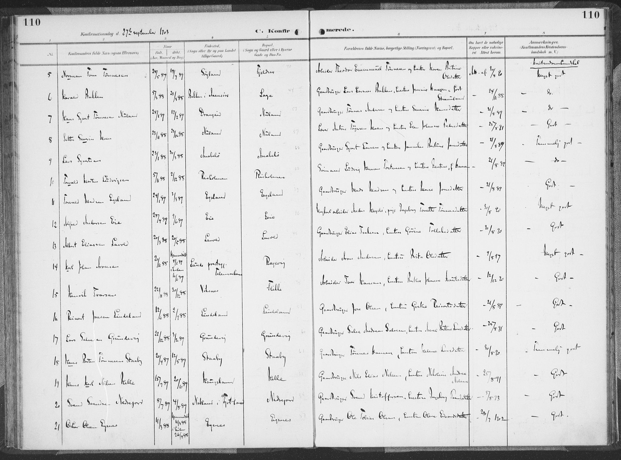 Flekkefjord sokneprestkontor, AV/SAK-1111-0012/F/Fa/Faa/L0002: Ministerialbok nr. A 2, 1900-1912, s. 110