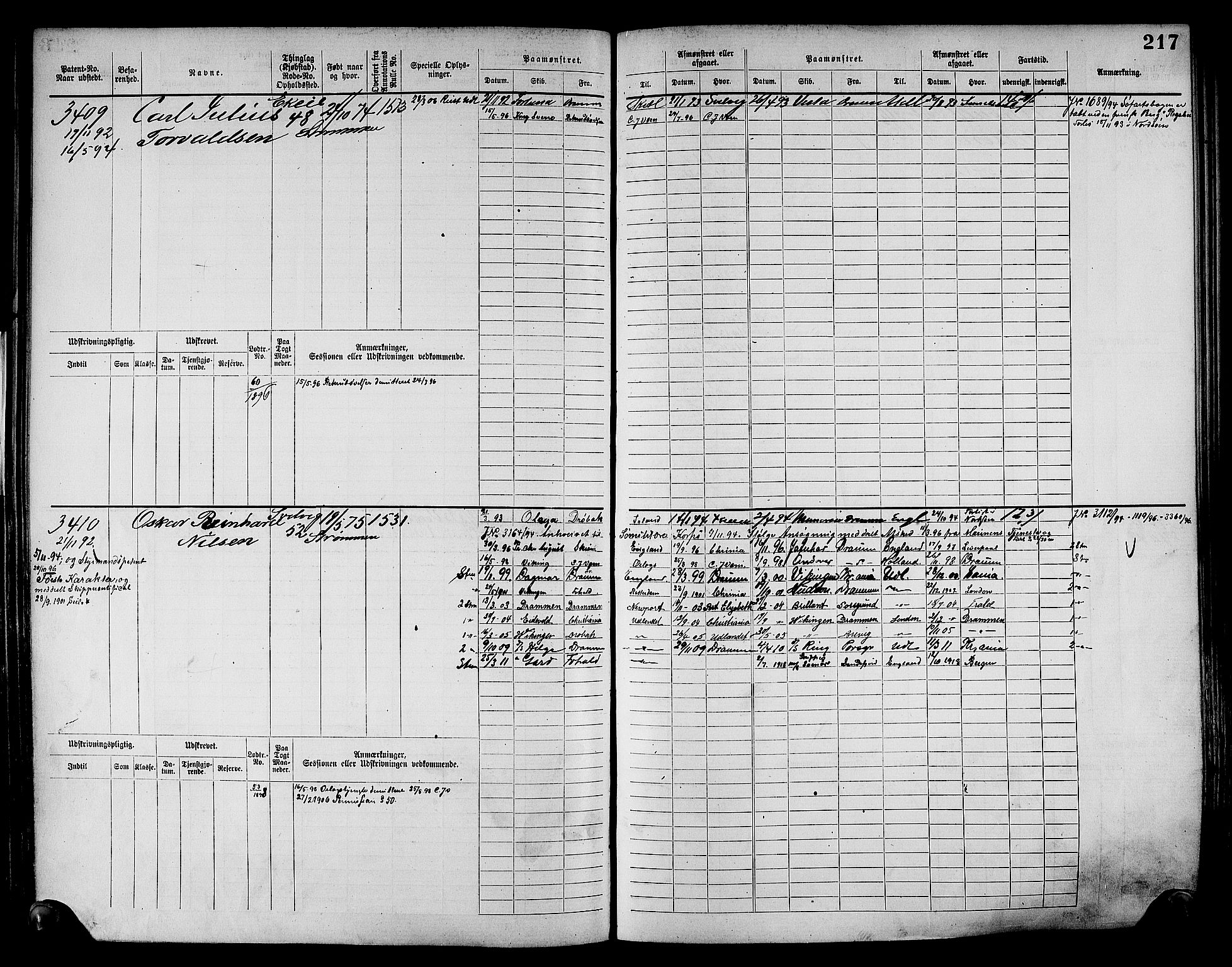 Drammen innrulleringsdistrikt, SAKO/A-781/F/Fc/L0004: Hovedrulle, 1885, s. 223