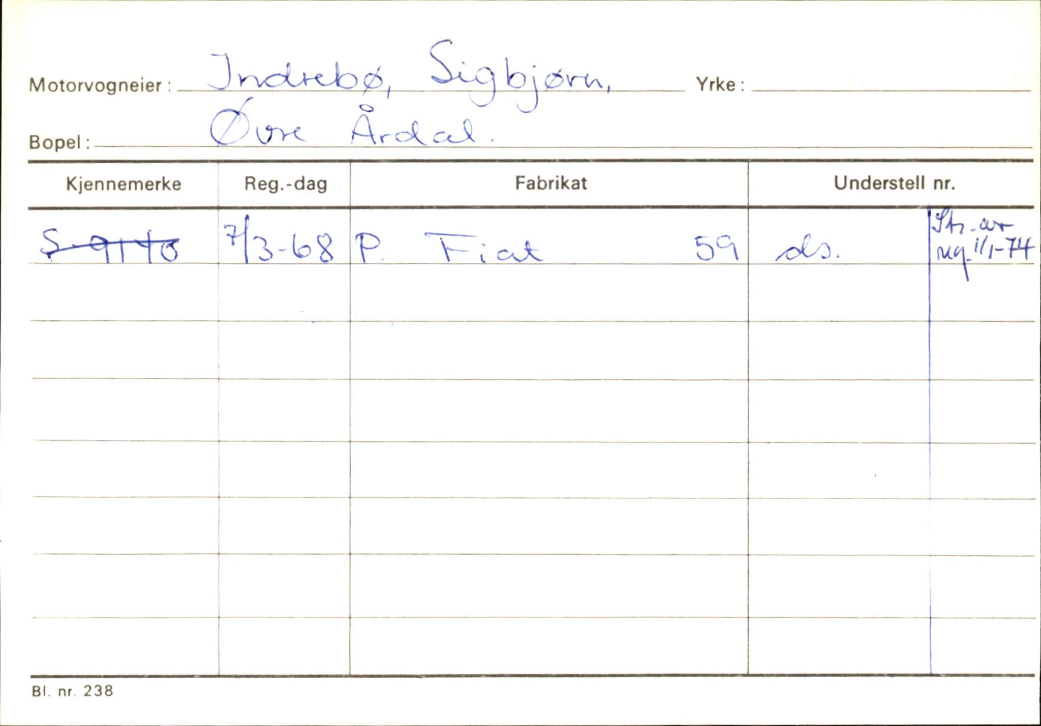 Statens vegvesen, Sogn og Fjordane vegkontor, AV/SAB-A-5301/4/F/L0145: Registerkort Vågsøy S-Å. Årdal I-P, 1945-1975, s. 874