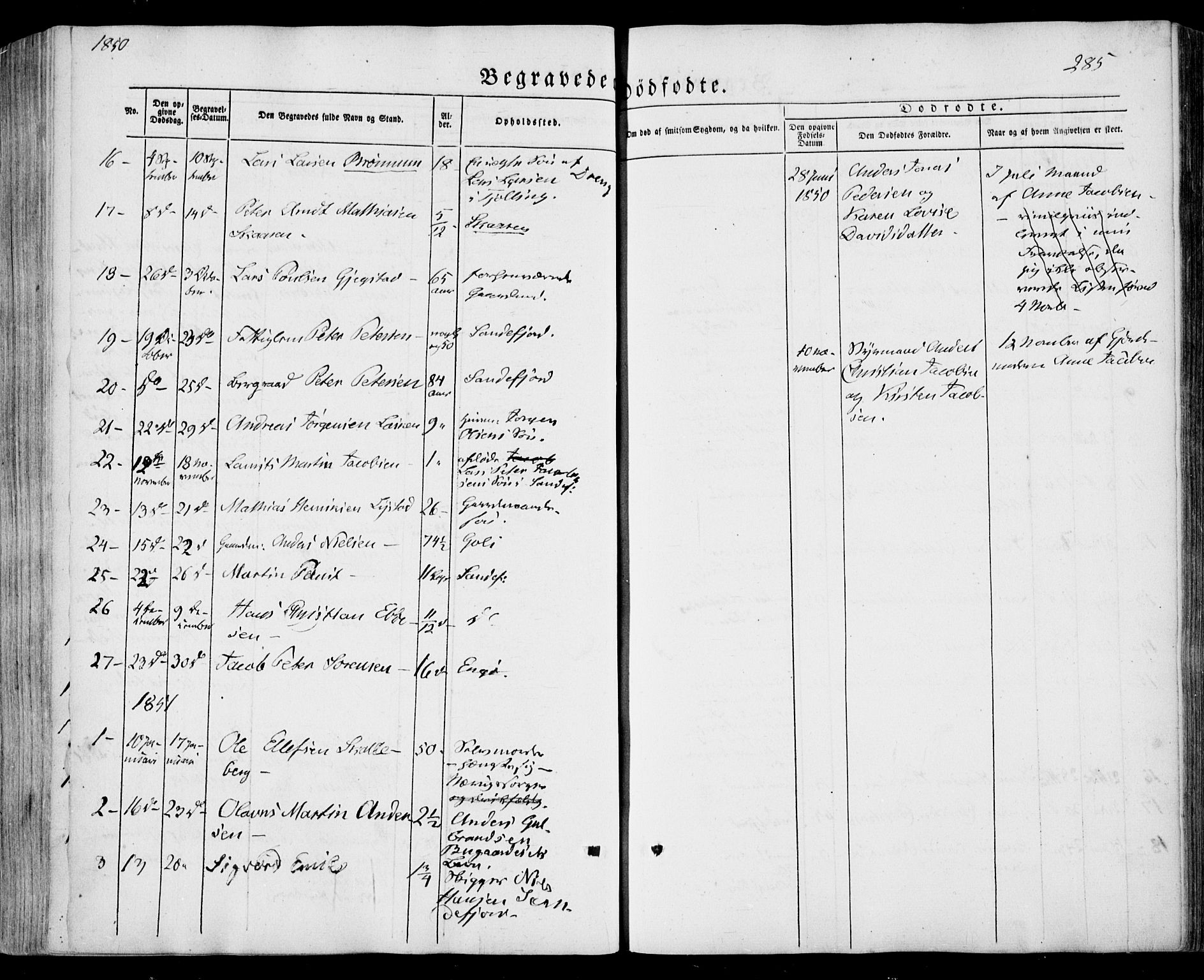 Sandar kirkebøker, AV/SAKO-A-243/F/Fa/L0006: Ministerialbok nr. 6, 1847-1860, s. 285