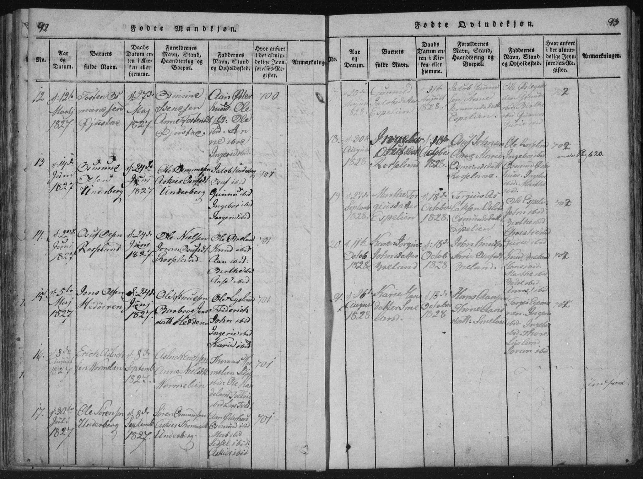 Åseral sokneprestkontor, SAK/1111-0051/F/Fa/L0001: Ministerialbok nr. A 1, 1815-1853, s. 92-93